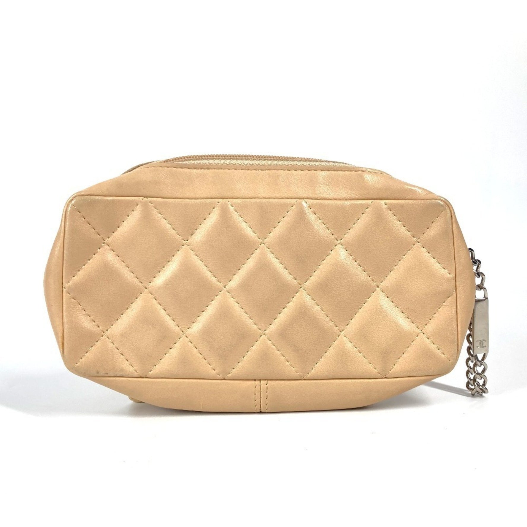 CHANEL Cambon Line CC Coco Mark Logo Makeup Pouch Pencil Case Leather Women's Beige