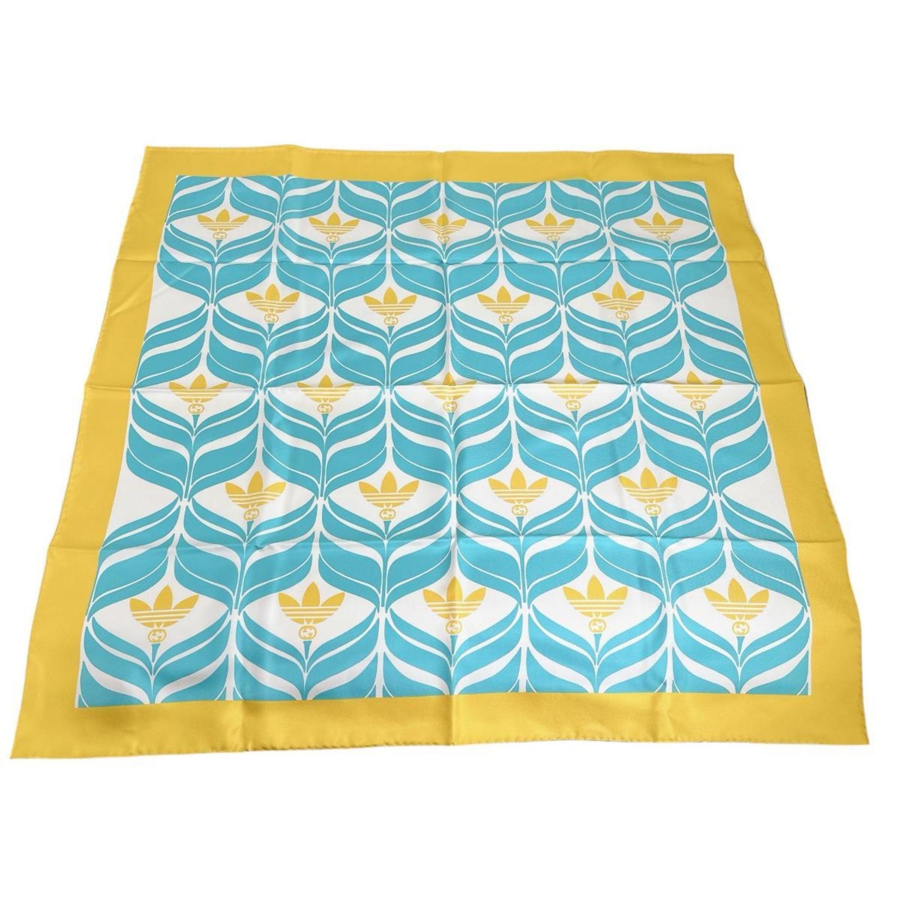 Gucci Scarf, 100% Silk, Adidas Collaboration, Yellow x Blue