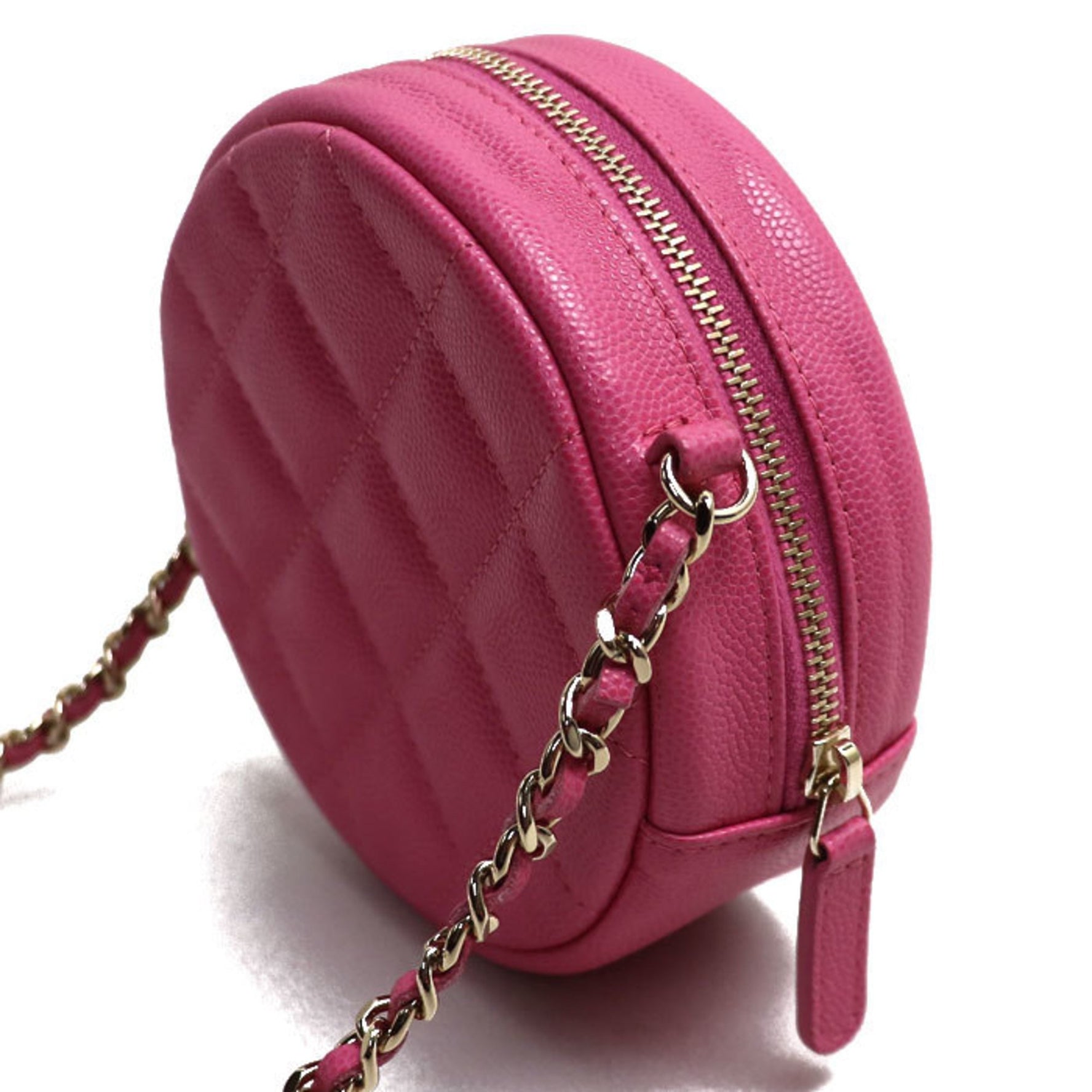 CHANEL Matelasse Round Chain Shoulder Bag Caviar Skin Ladies