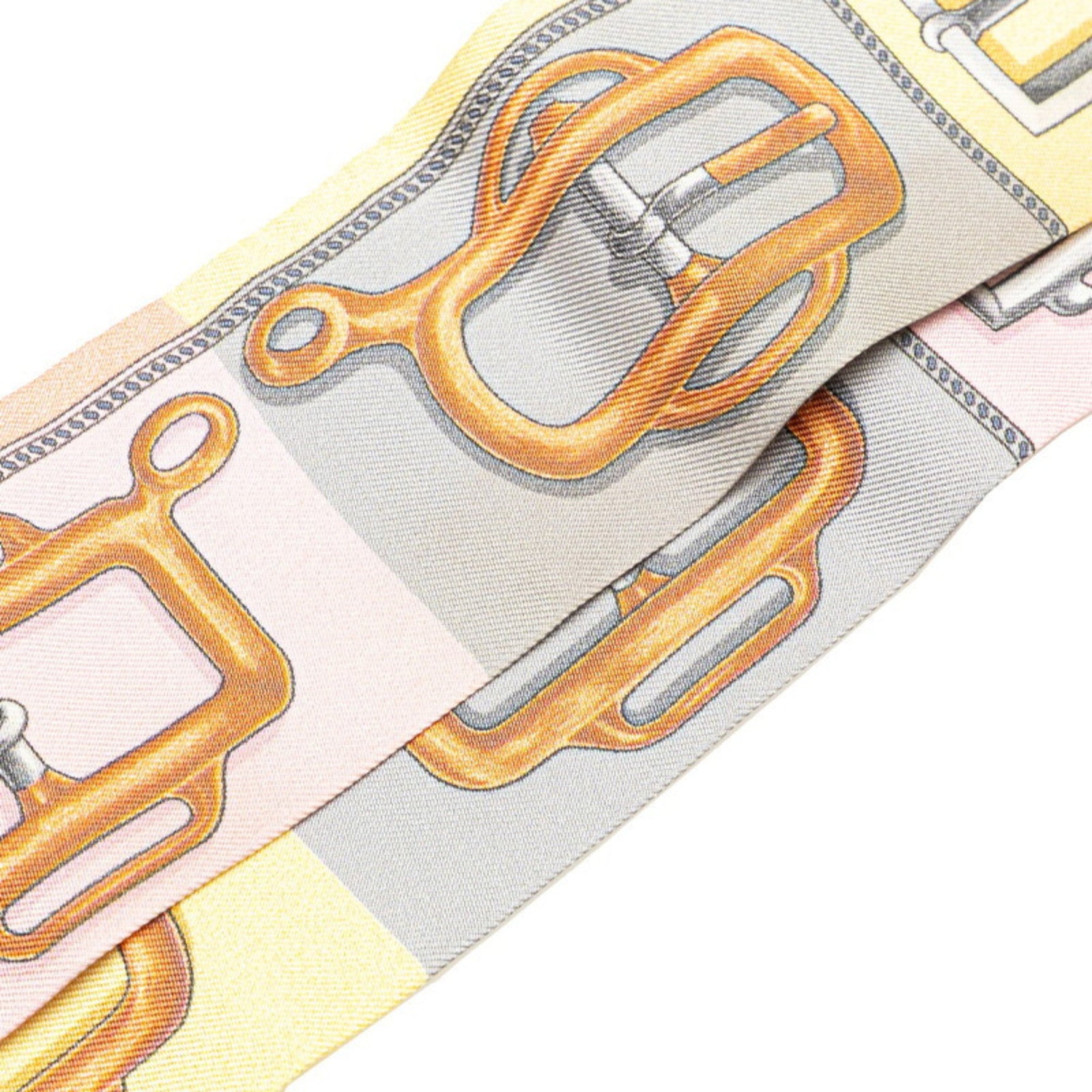 Hermes Hermès Twilly Bouclerie d Attelage buckle scarf, gray, brown, and multicolored silk, .
