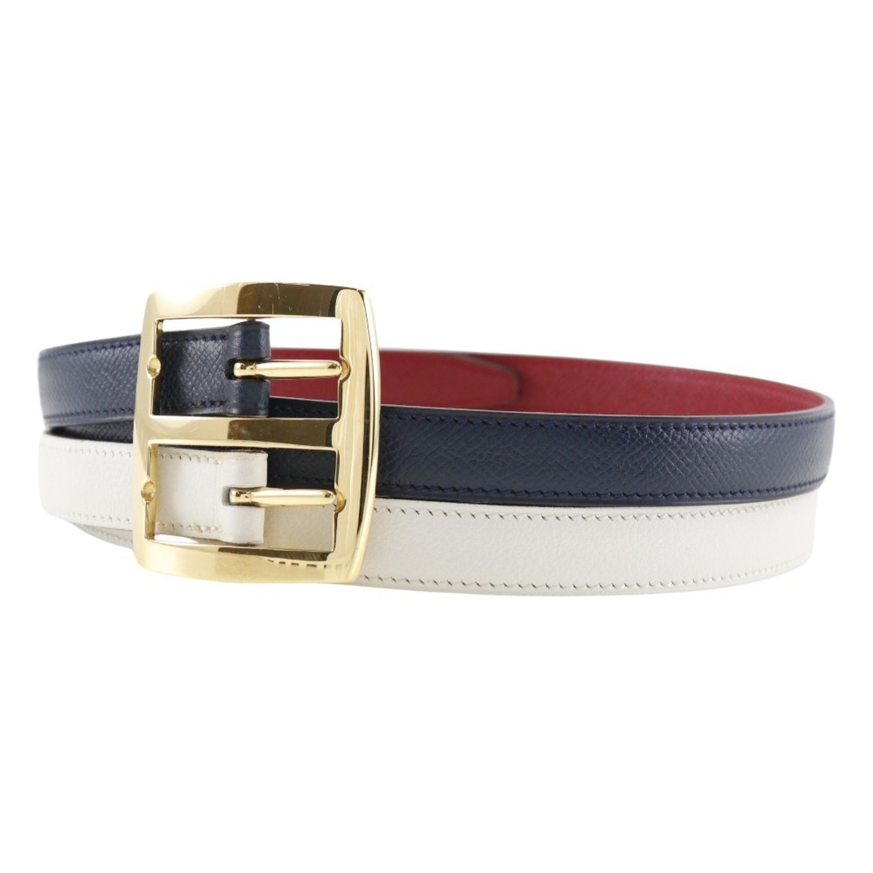 HERMES Reversible Belt Cushvel x Swift Blue Indigo/Rouge vif 1994 〇X reversible