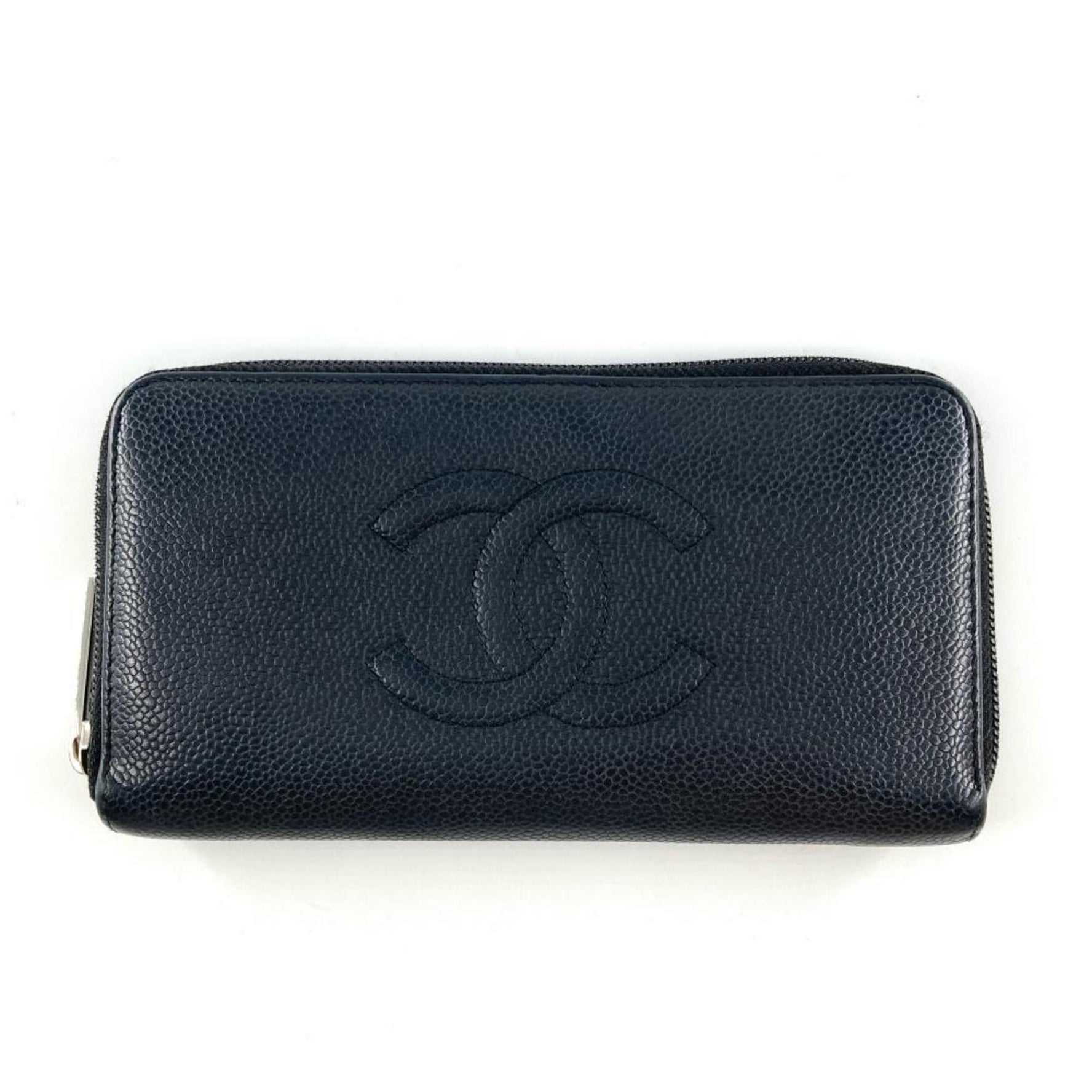 CHANEL Coco Mark Round Leather Caviar Skin Long Wallet