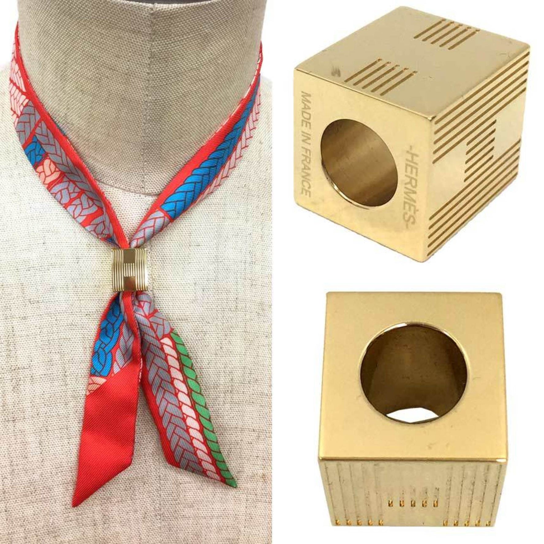 HERMES Scarf Ring Twilly Cube Totem CUBE TOTEM Clasp Color