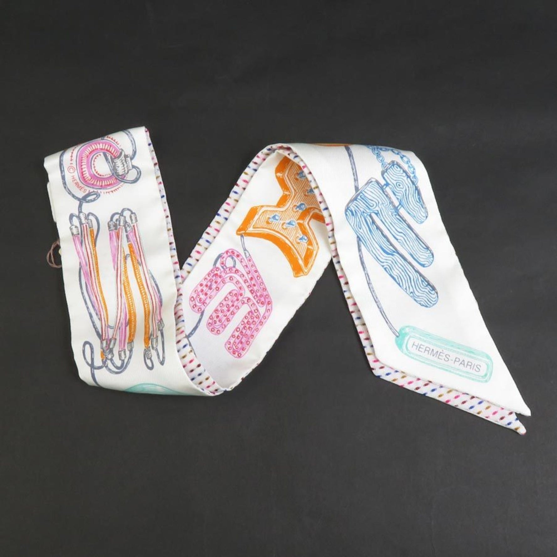 Hermes Scarf Muffler Silk White Multicolor