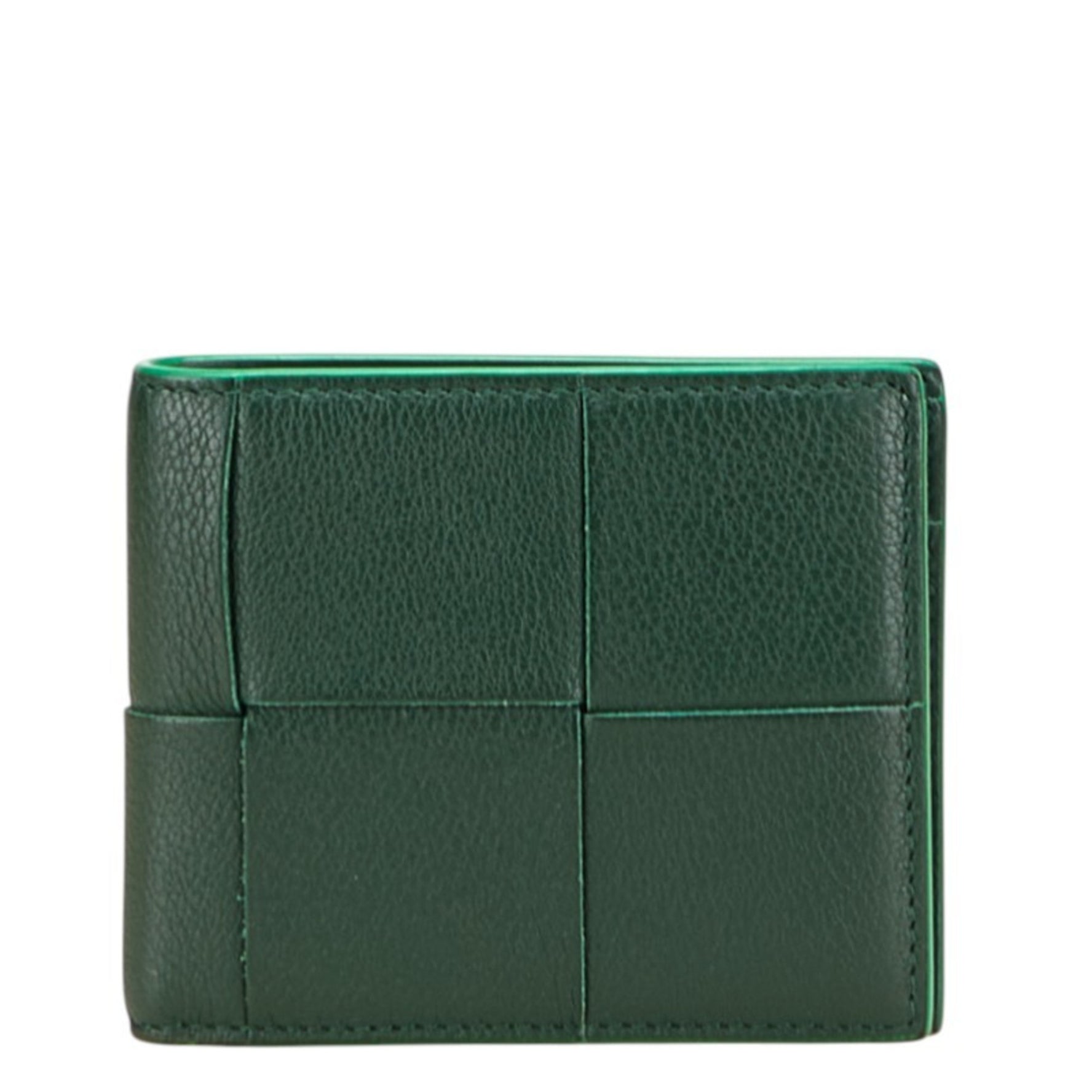 Bottega Veneta Maxi Intrecciato Cassette Bi-fold Wallet in Emerald Green Leather