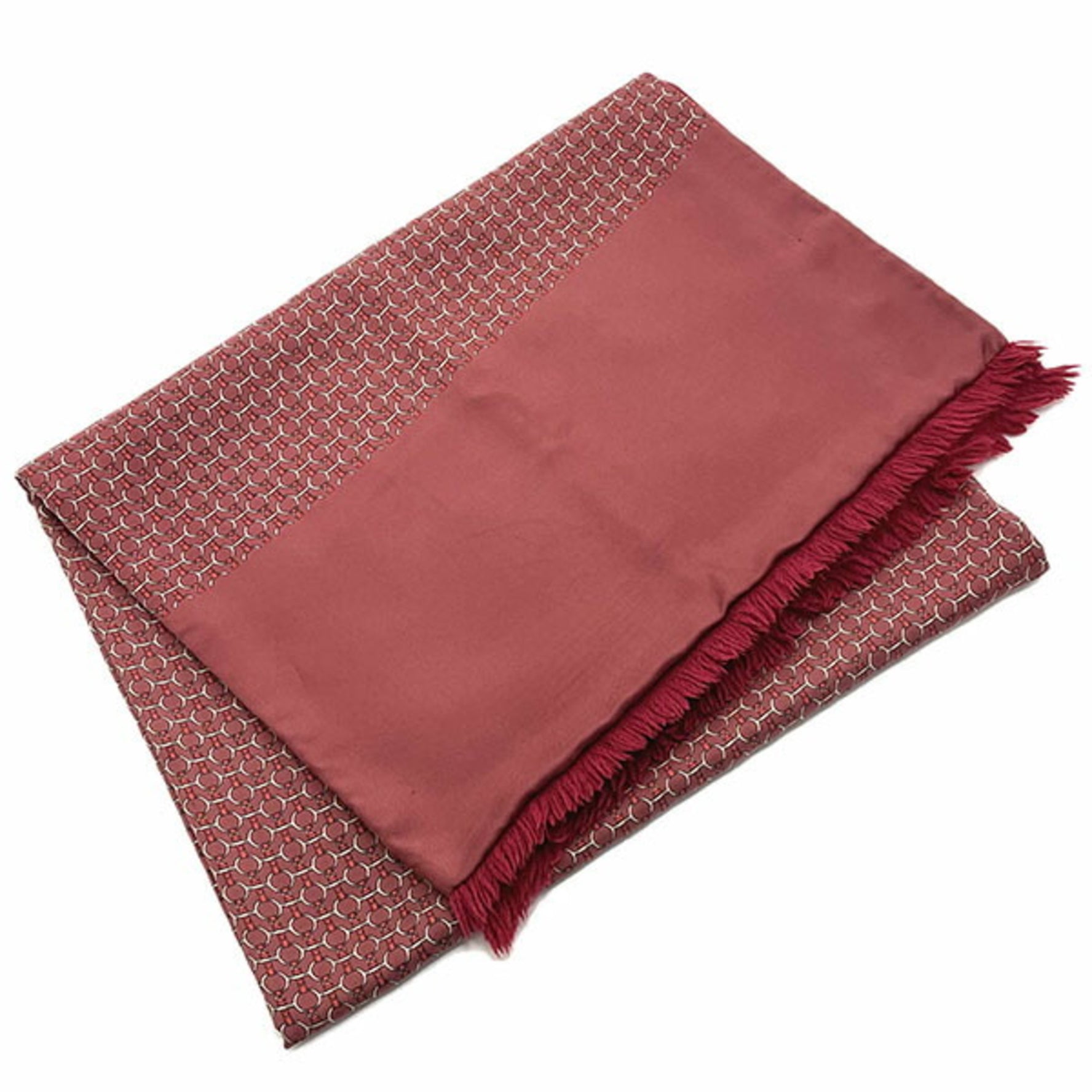 Hermes Stole Reversible Scarf Silk Angora Wine Red HELMES Belt Pattern Nausicaa Metal Fittings Shawl