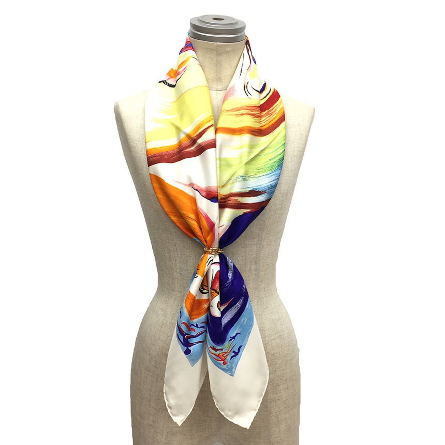HERMES Carre 90 Scarf Muffler Smiles in Third millenary Ballerina/Smile 100% Silk White Multicolor