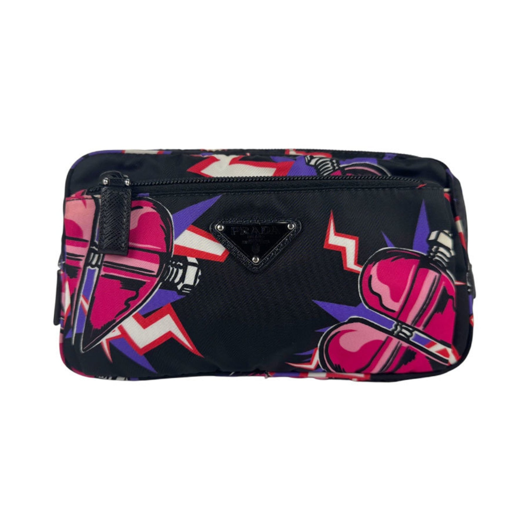 Prada x Universal nylon waist bag, black, pink, and silver