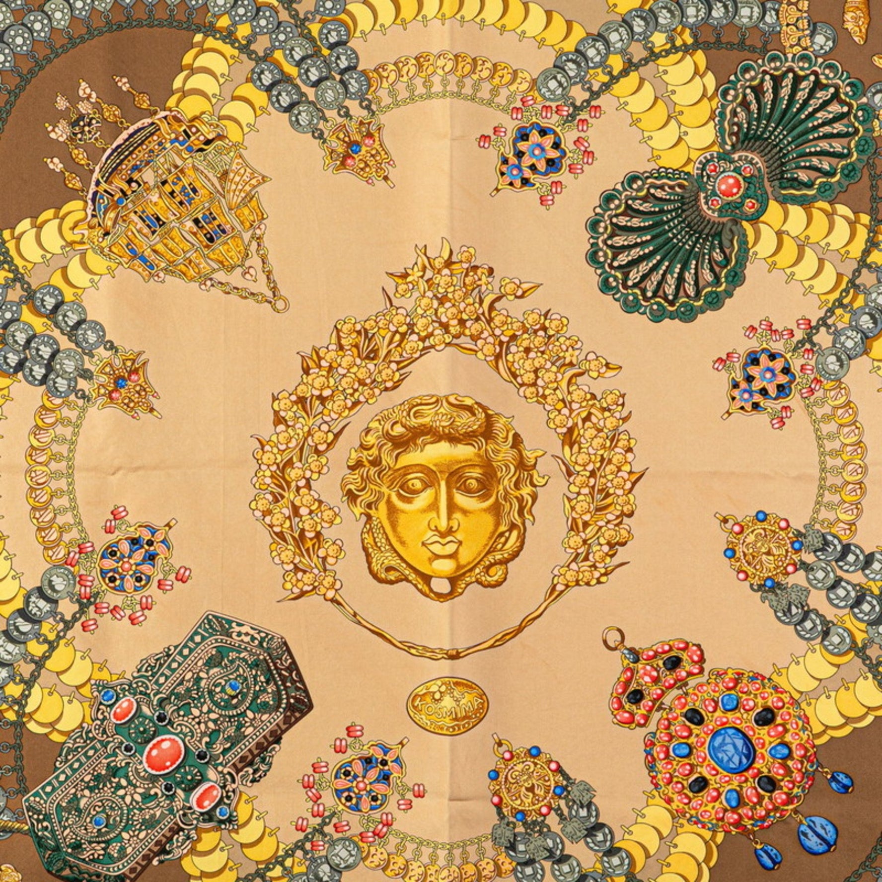 Hermes Hermès Carré 90 KOSMIMA Space Scarf, Brown Multicolor Silk