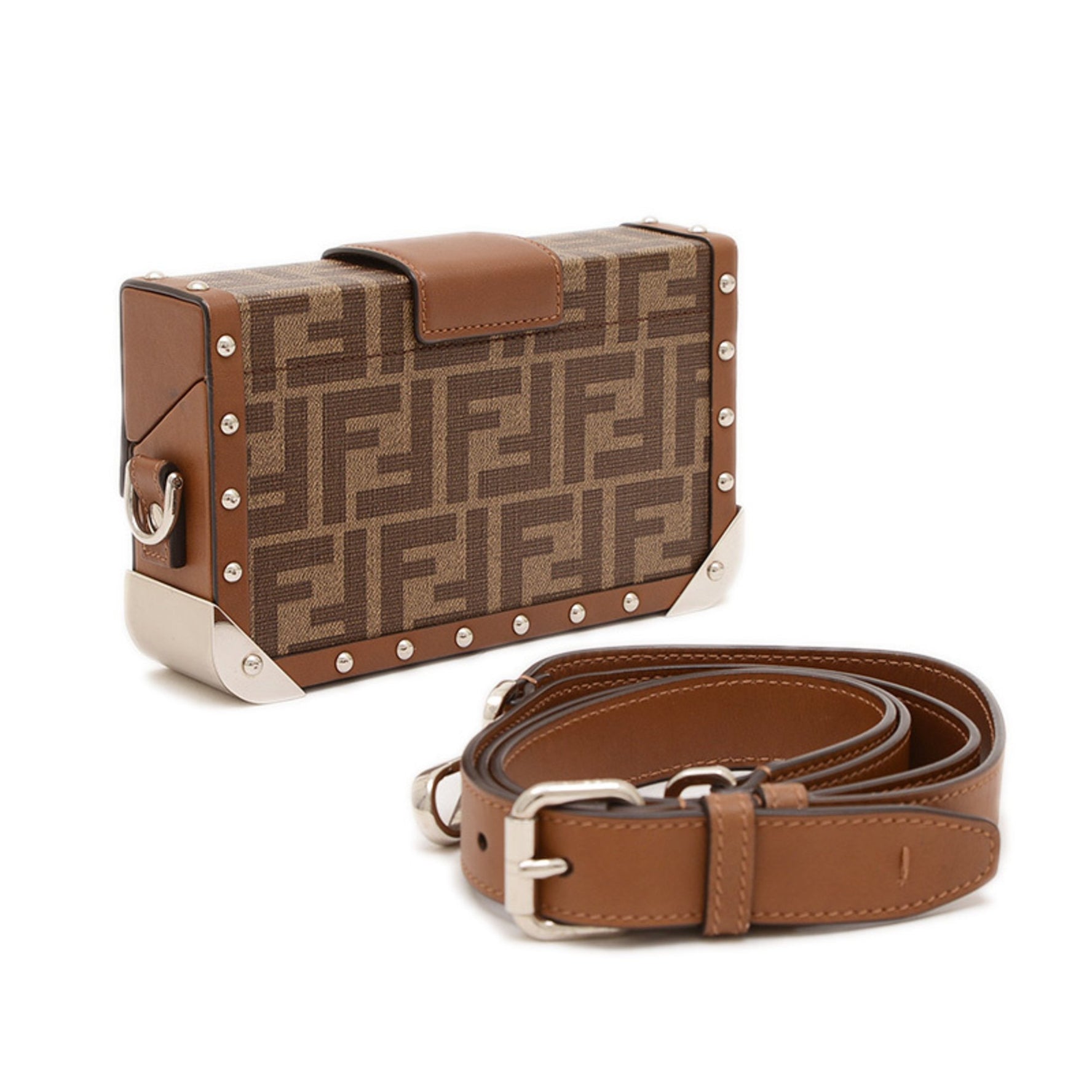 Fendi Zucca Bucket Trunk Shoulder Bag Canvas Leather BP