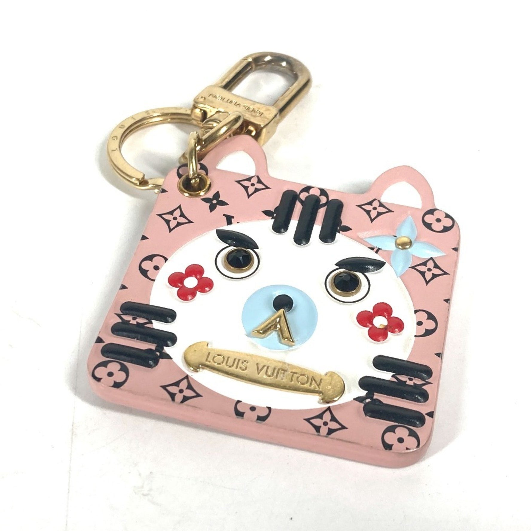 Louis Vuitton Portocle Fun Face Monogram Cat Bag Charm Keychain Leather