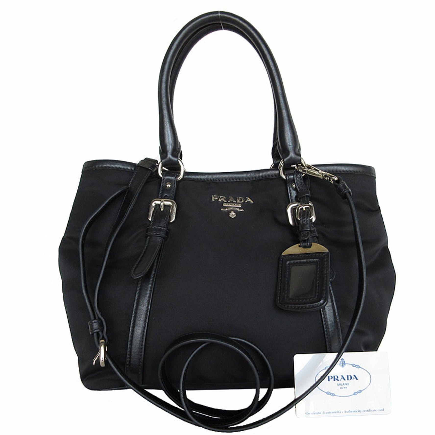 Prada handbag shoulder bag nylon leather silver