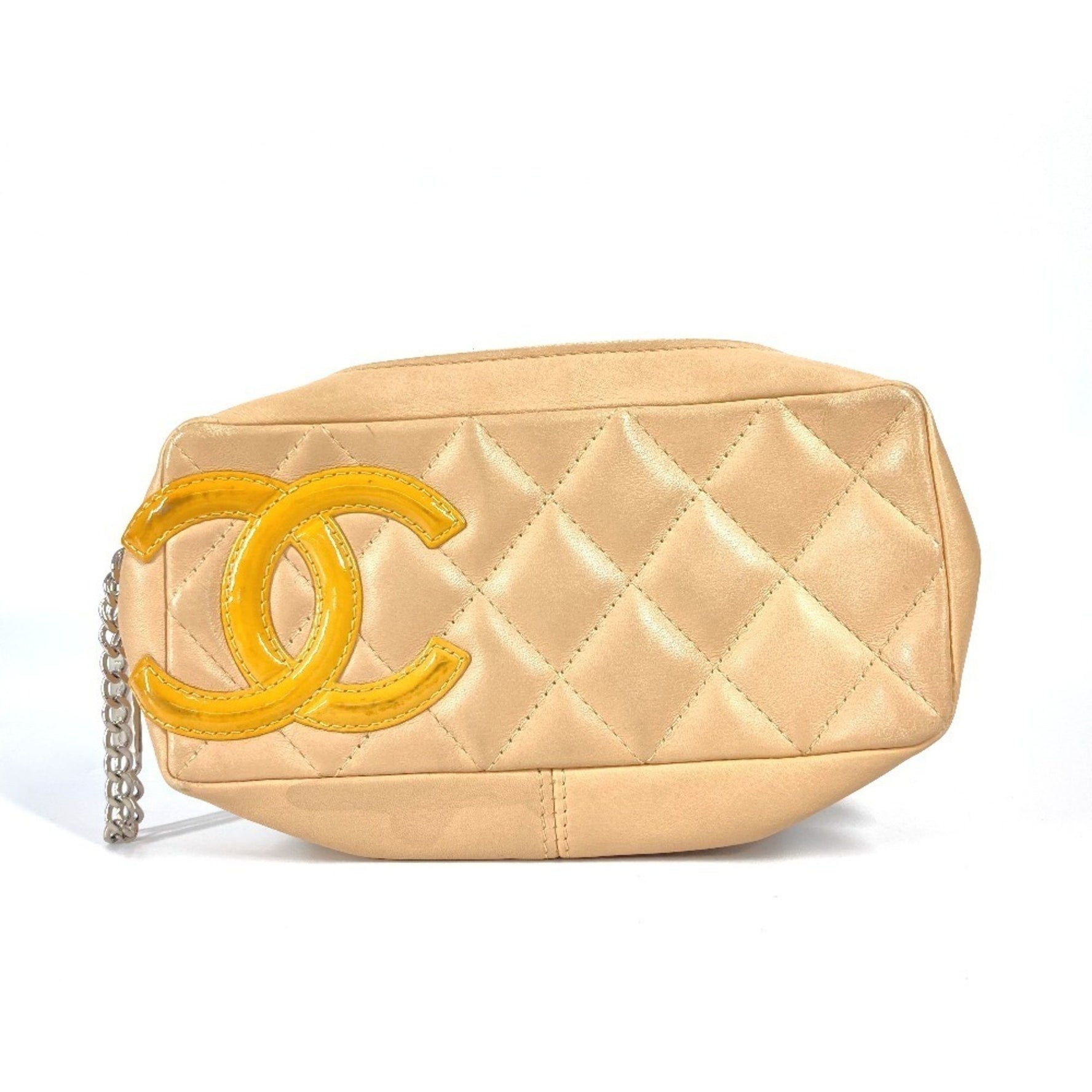 CHANEL Cambon Line CC Coco Mark Logo Makeup Pouch Pencil Case Leather Women's Beige