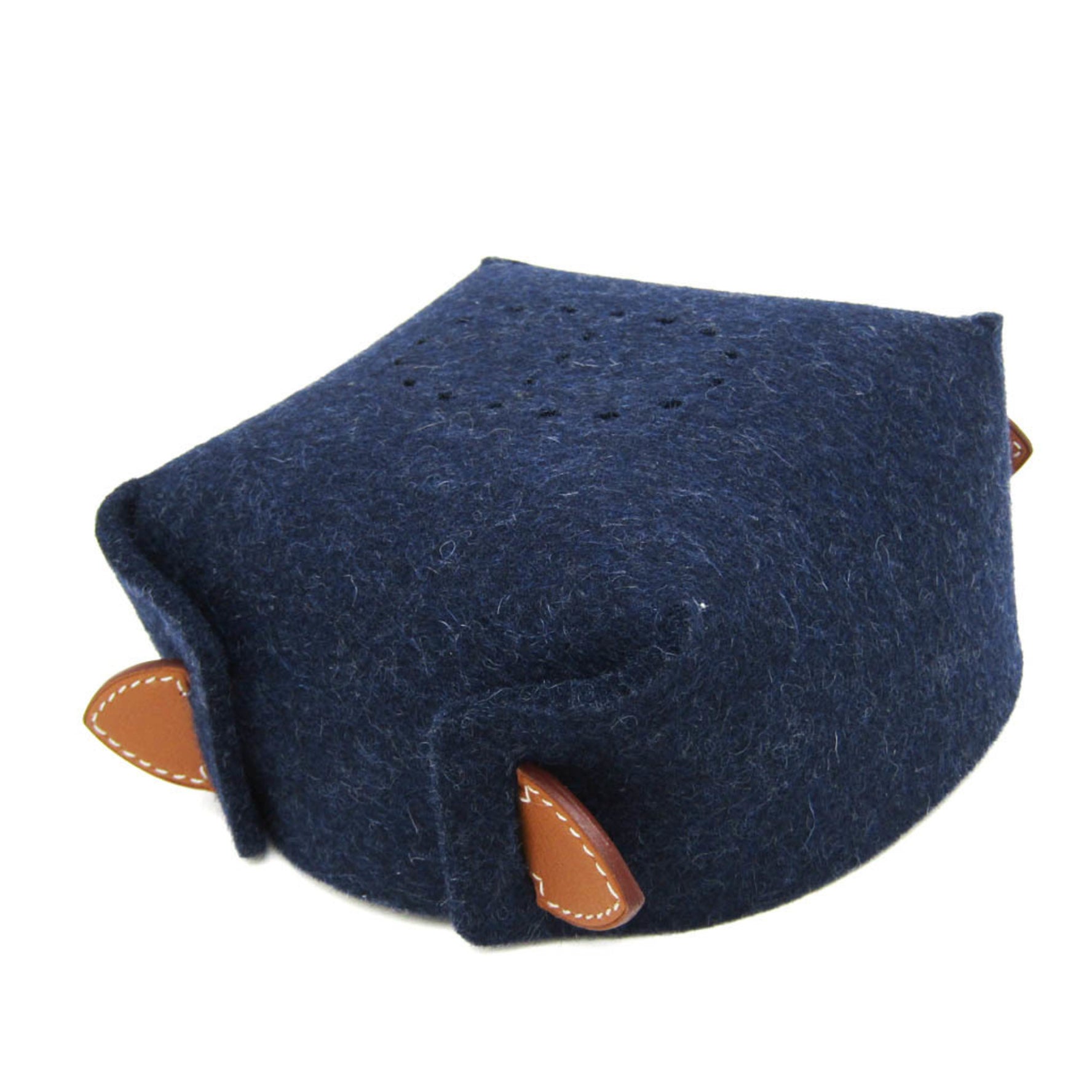 Hermes Wool Leather Others Brown,Navy VIDE POCHE PASSE-PASSE PM Accessory Case