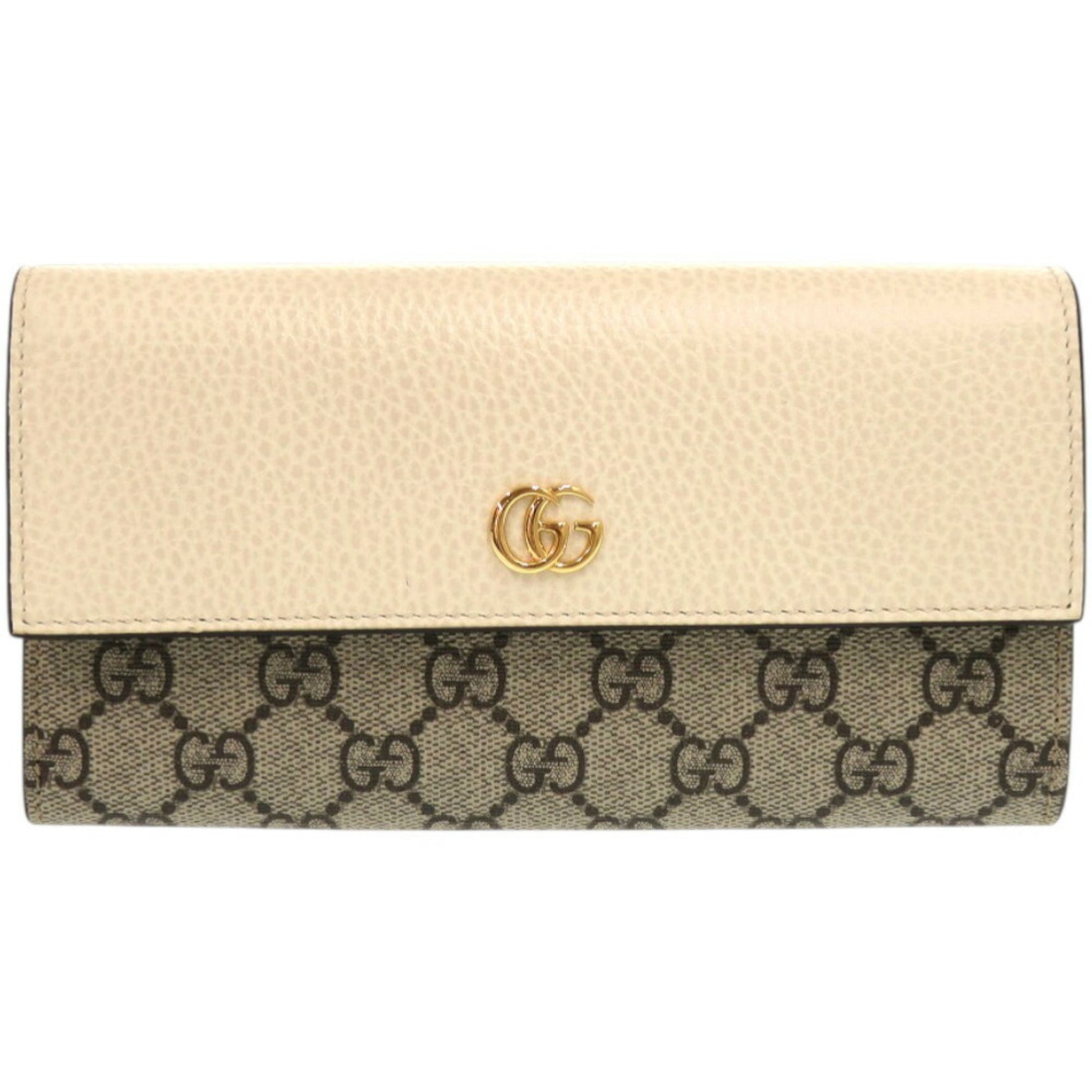 Unused Gucci Double G Bicolor Continental Wallet 9096 GG Supreme Canvas and Leather Long