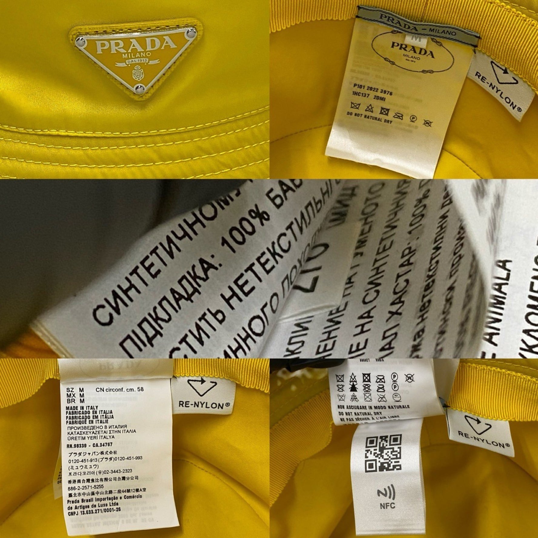 PRADA Re-Nylon Bucket Hat with Triangle Logo and Metal Fittings, Size M