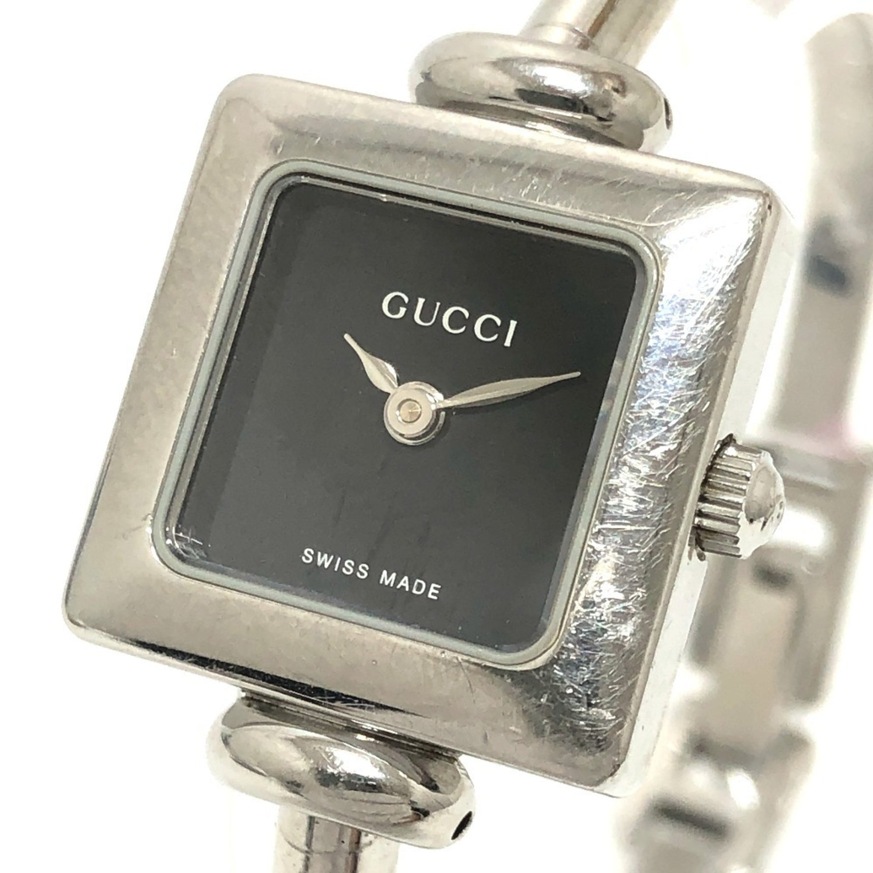 GUCCI Bangle Square Quartz 2 Hand Analogue Watch SS Ladies Silver