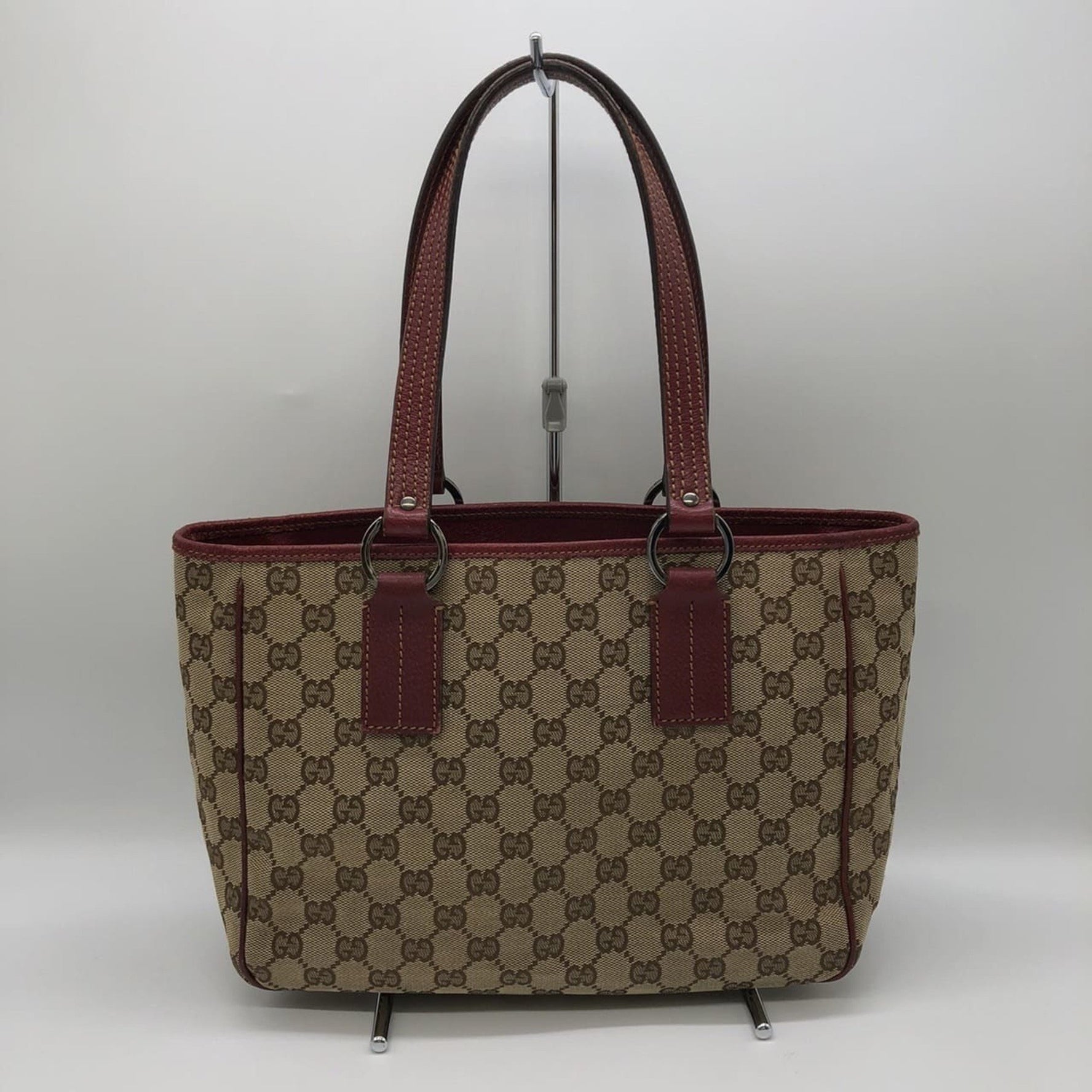 GUCCI GG Canvas Tote Bag, Handbag, Leather