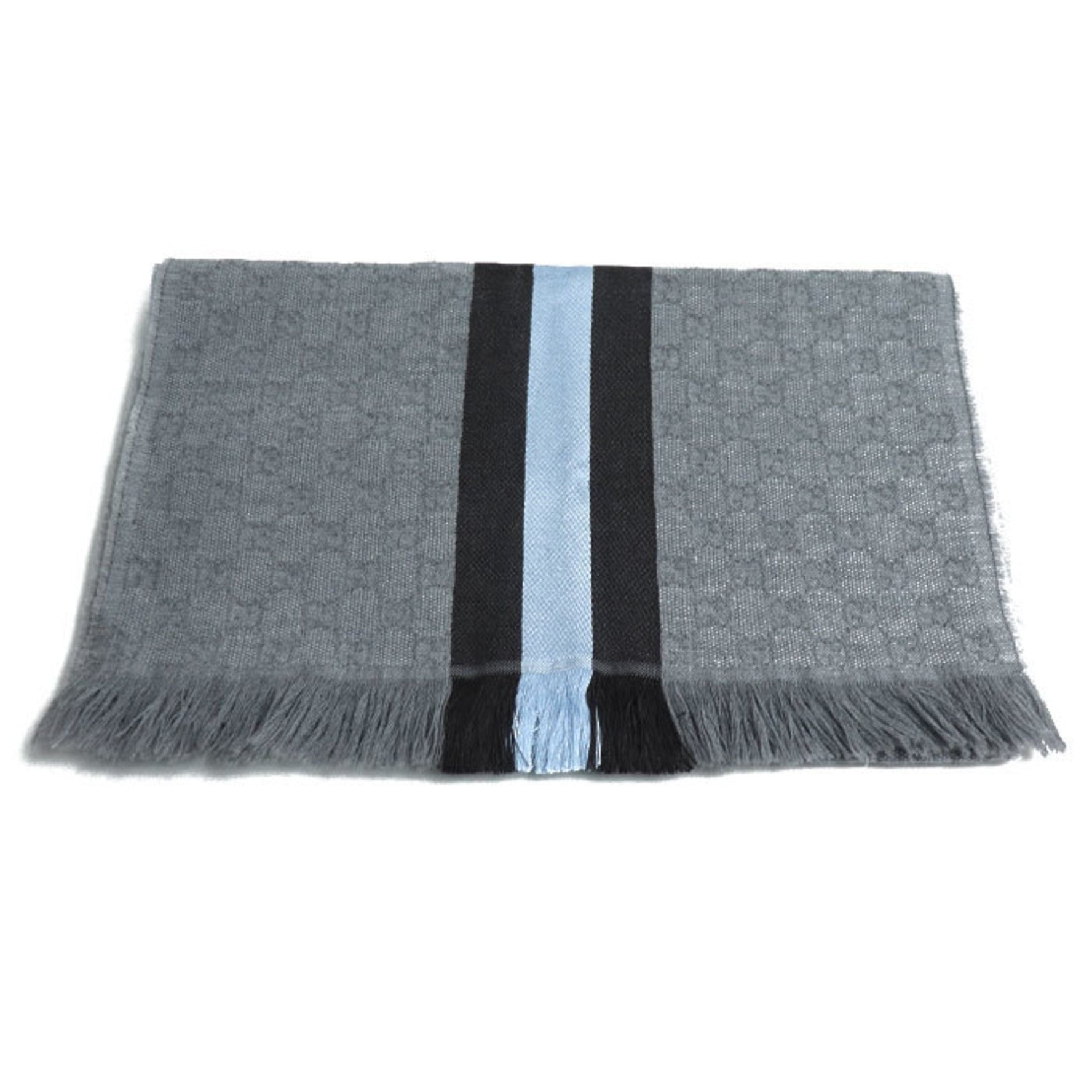GUCCI Sherry Line Scarf Gray/Brown/Sky Blue 1469 Unisex