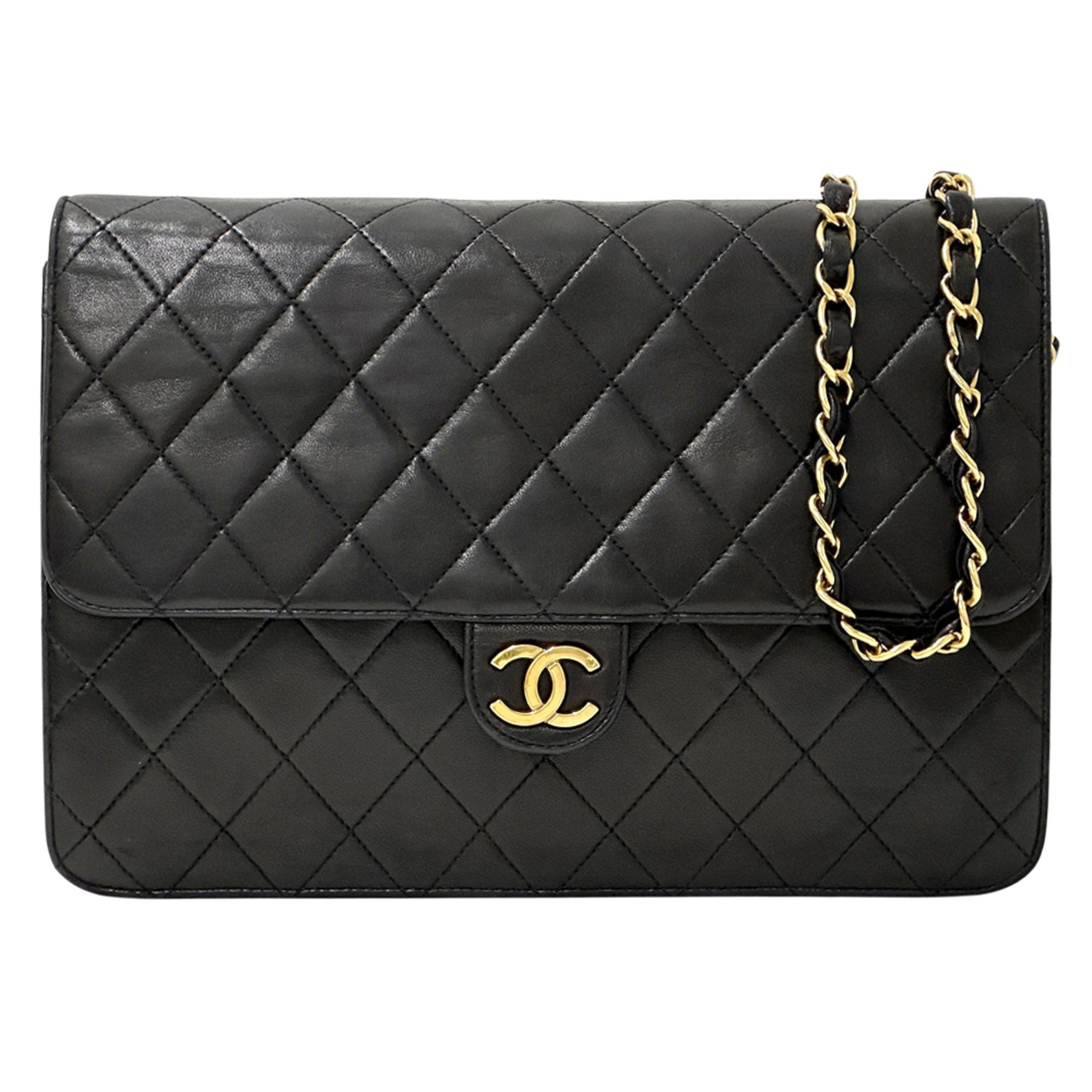 CHANEL Matelasse Shoulder Bag, Lambskin, with Chain, Gold Hardware, and Coco Mark