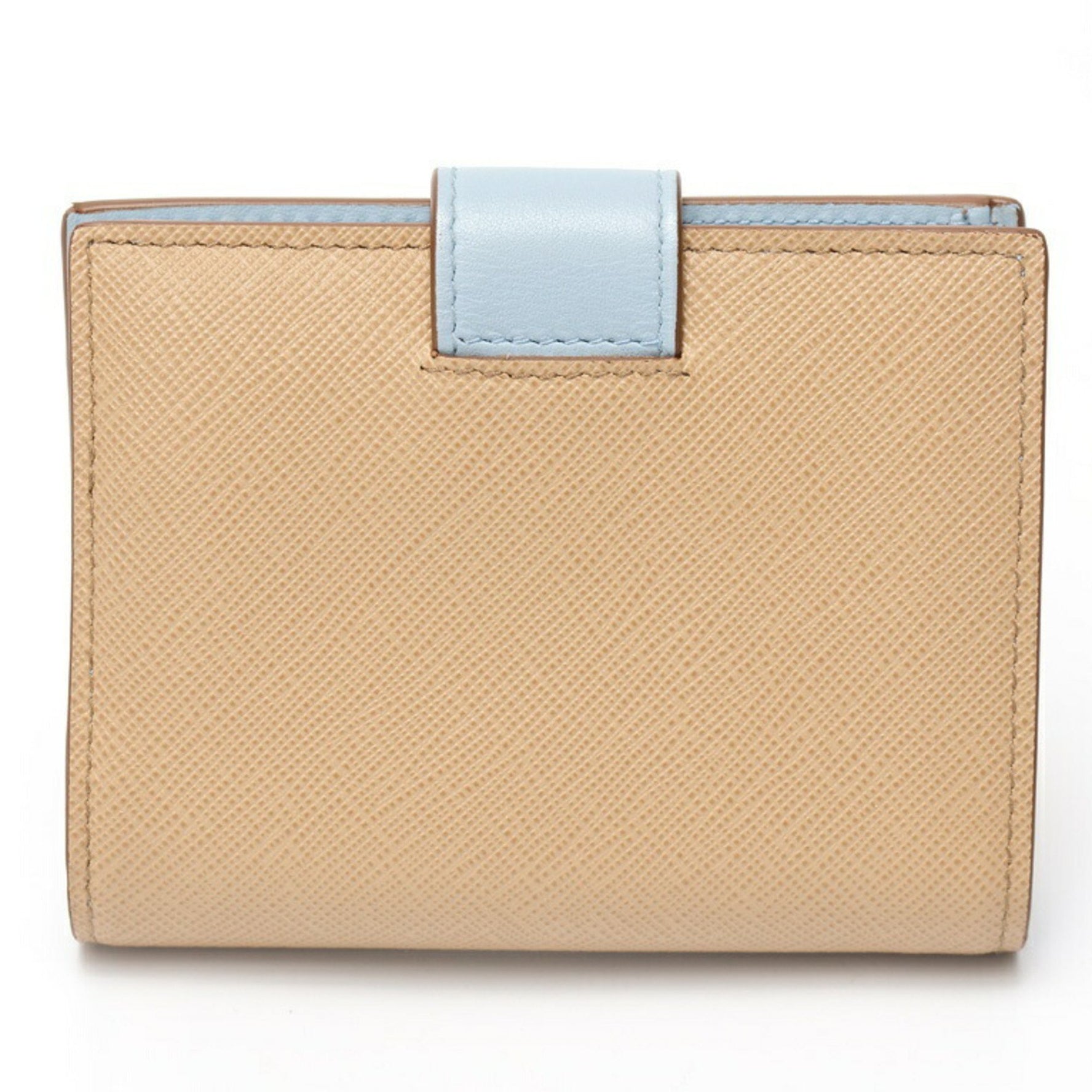 PRADA Saffiano Tab Folding Wallet Triangle Leather Beige Light Blue