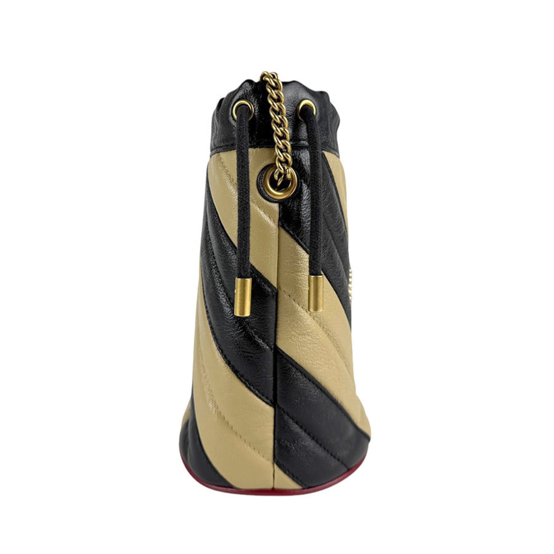 GUCCI Shoulder Bag GG Marmont Leather Black x Beige