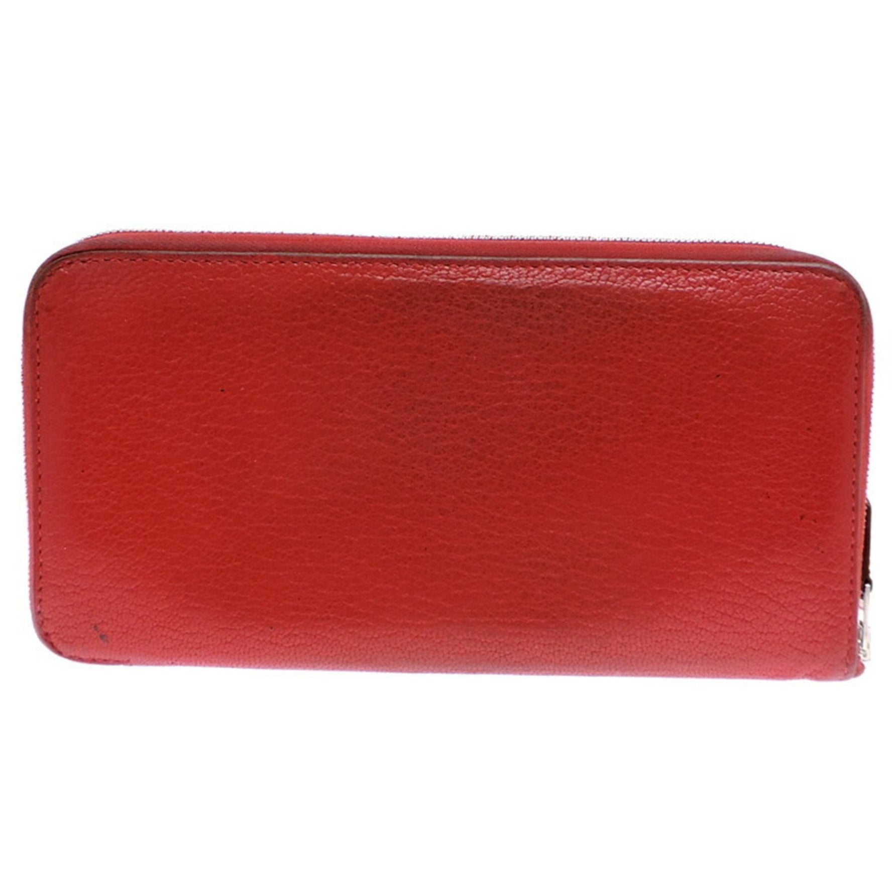 Hermes Azap Long □Q Stamp 2013 Made and Men Wallet Chevre Red