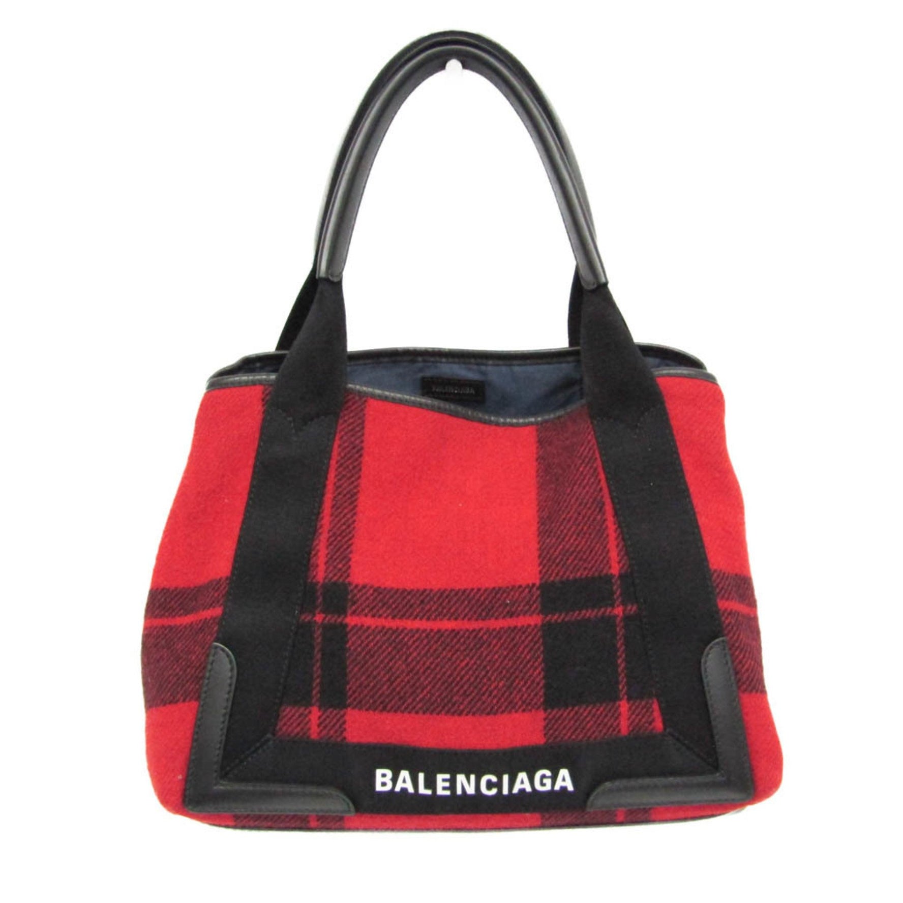 Balenciaga Navy Cabas S Wool Felt,Leather Handbag Black,Red Color