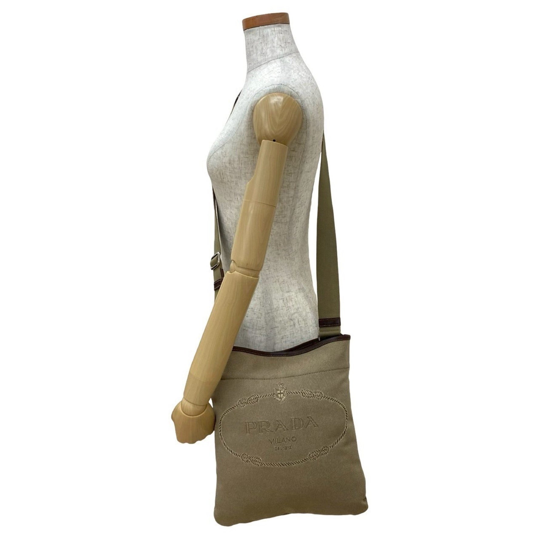 PRADA Logo Jacquard Canvas Leather Genuine Shoulder Bag/Crossbody Bag