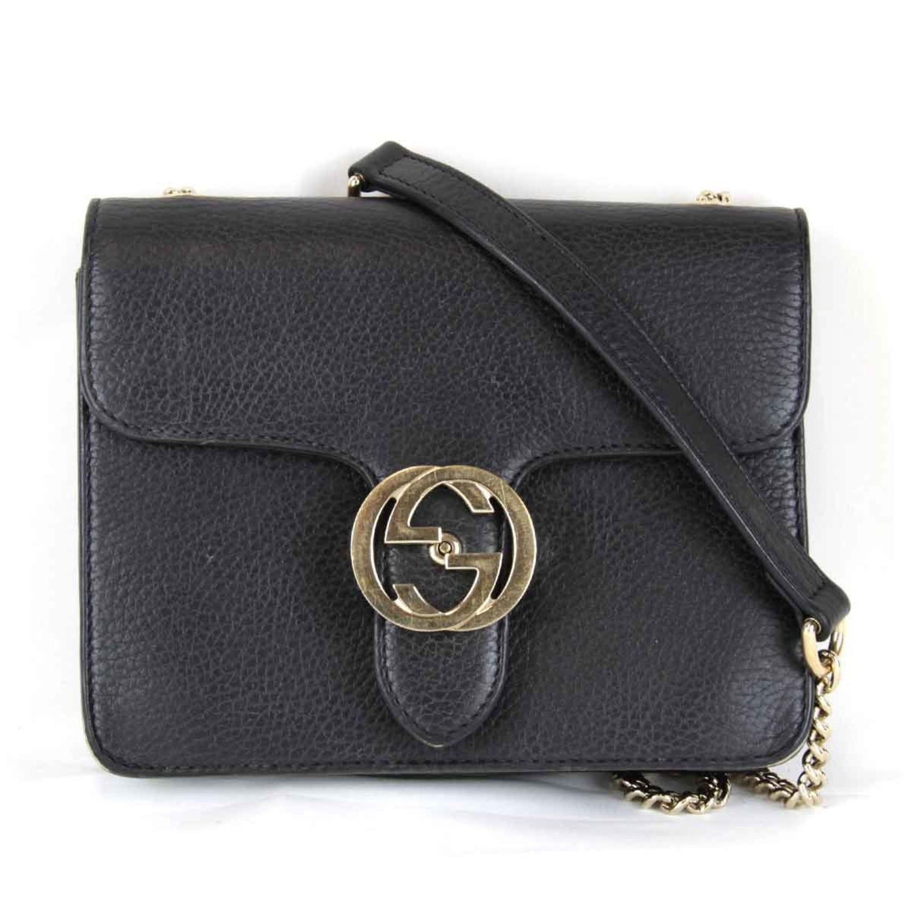 GUCCI Interlocking G Chain Shoulder Bag Leather