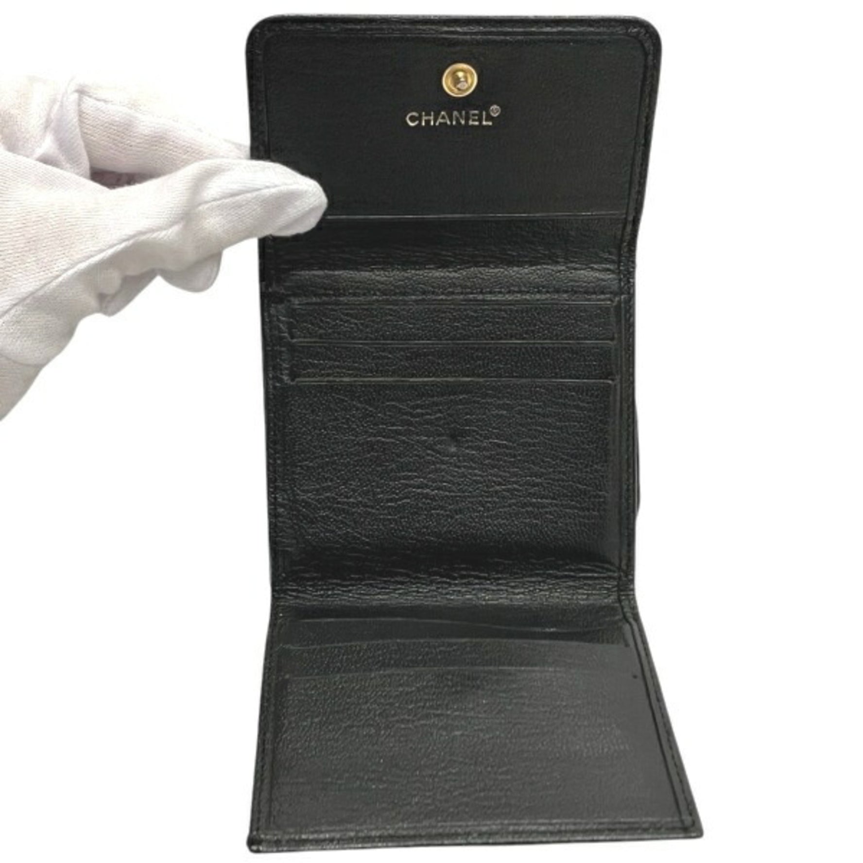CHANEL Coco Mark Leather W Compact Wallet Tri-fold