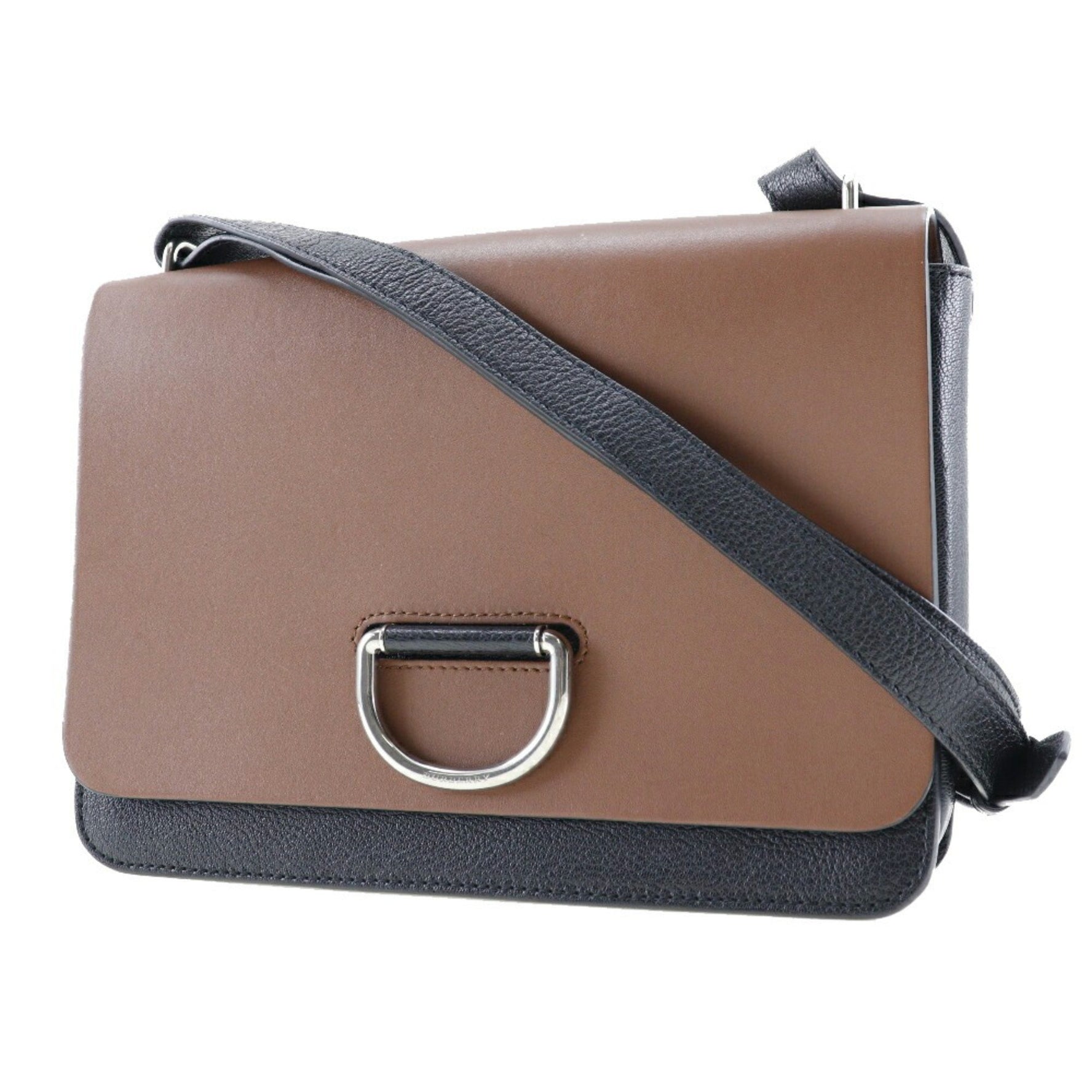 BURBERRY D ring shoulder bag bicolor calf made in Italy brown/black crossbody flap ladies