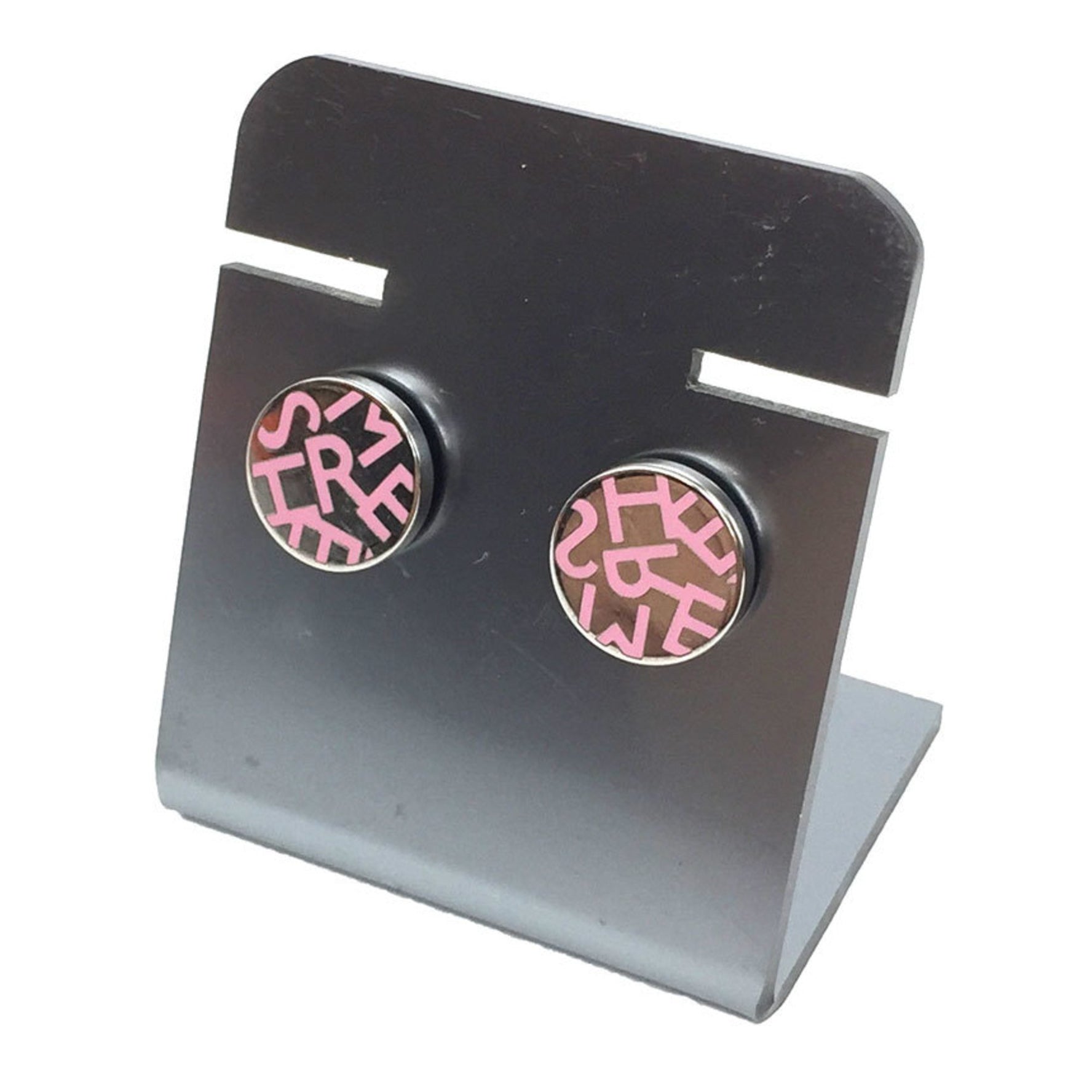 HERMES Round Earrings Pink x Silver