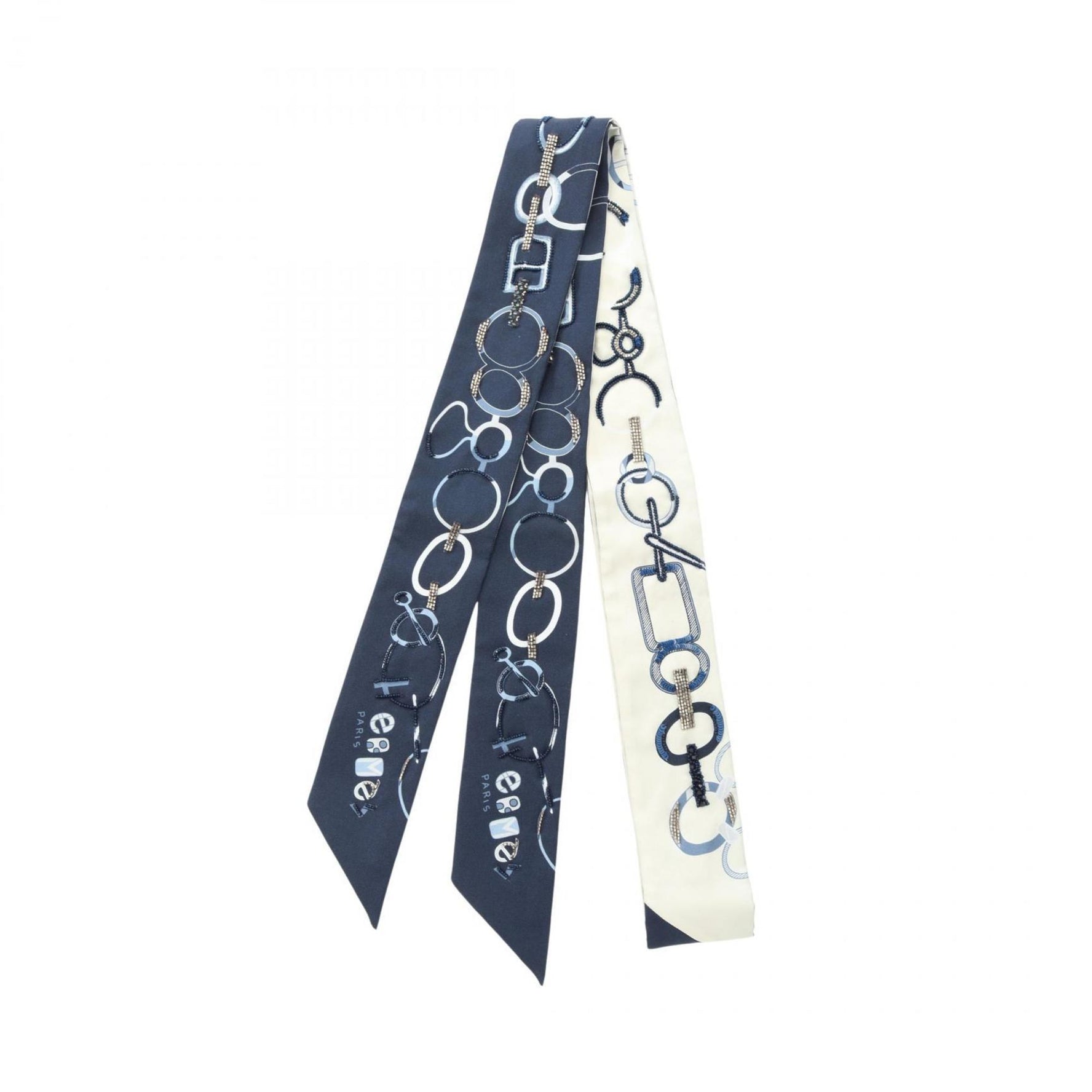 Hermes Hermès Twilly Do Re Boucles Silk Scarf Navy, White, and Multicolor