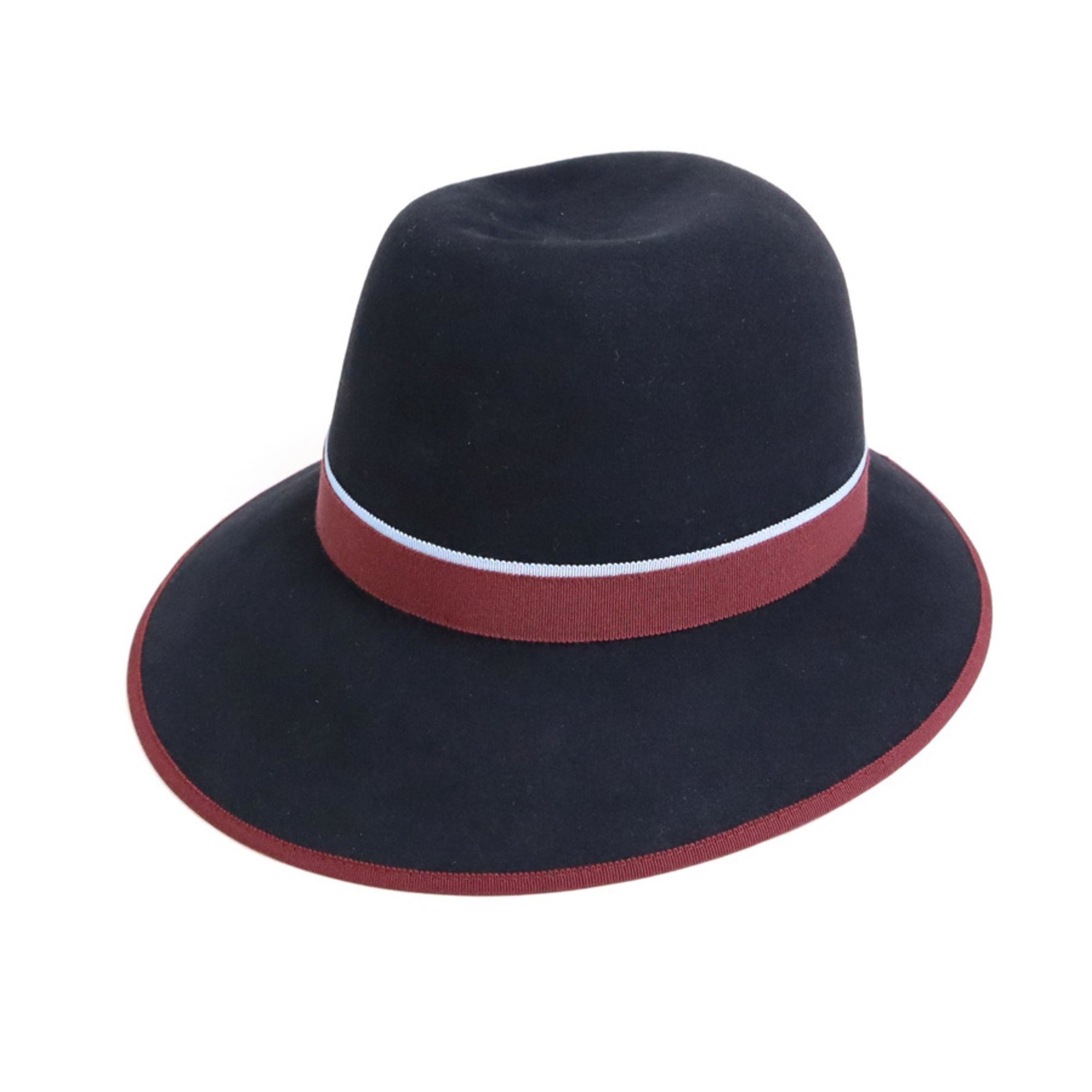 HERMES Hat Wool Black x Bordeaux Light Blue