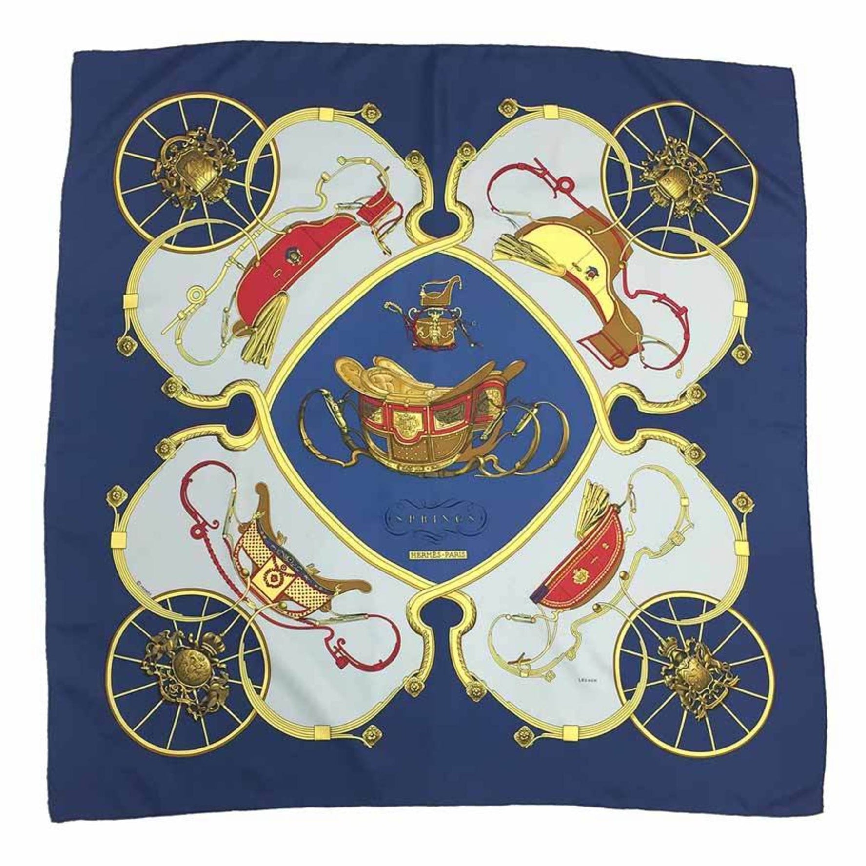 HERMES Carre 90 Scarf Muffler SPRINGS Carriage Pattern 100% Silk