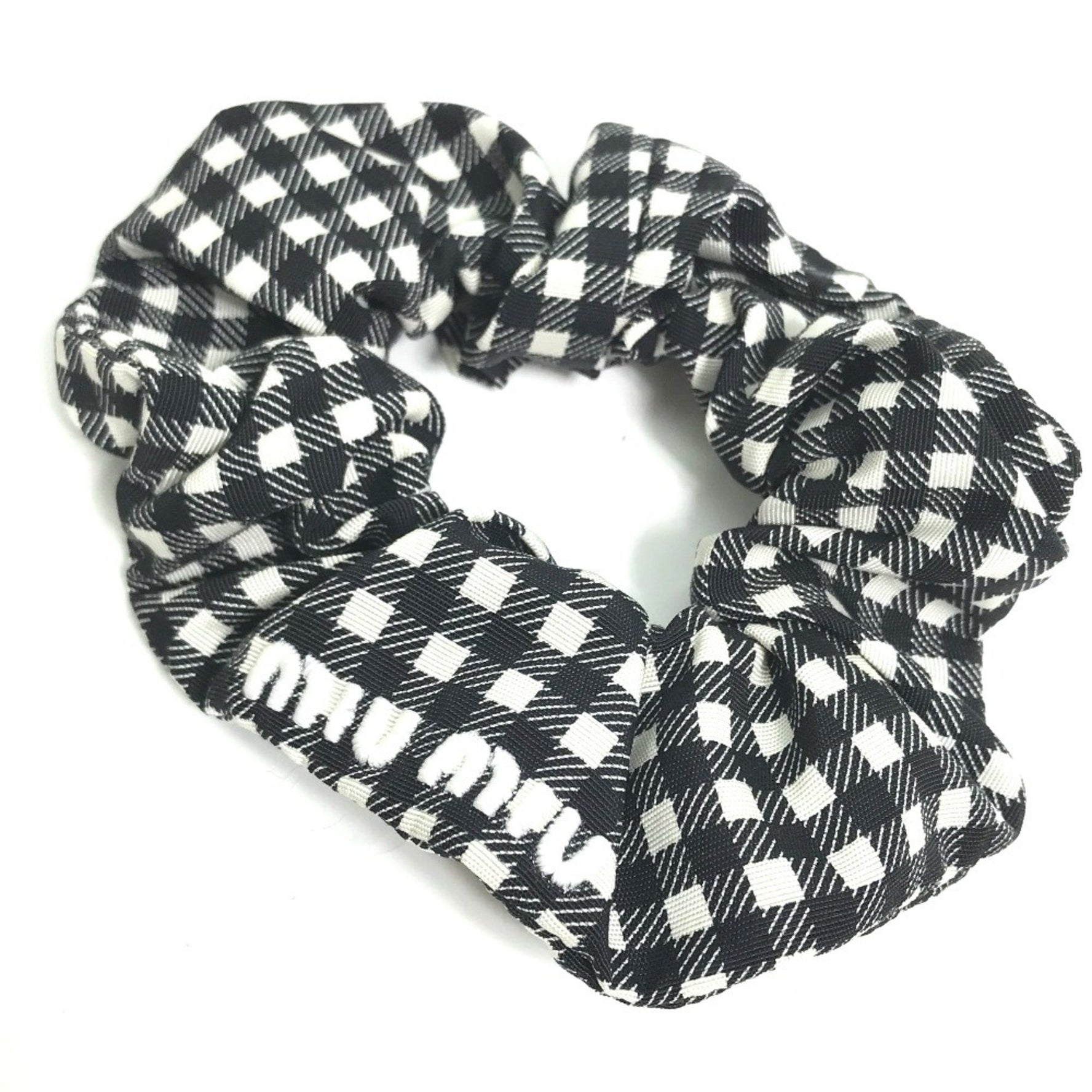 Miu Miu MIU Check Hair Tie Scrunchie Nylon Black