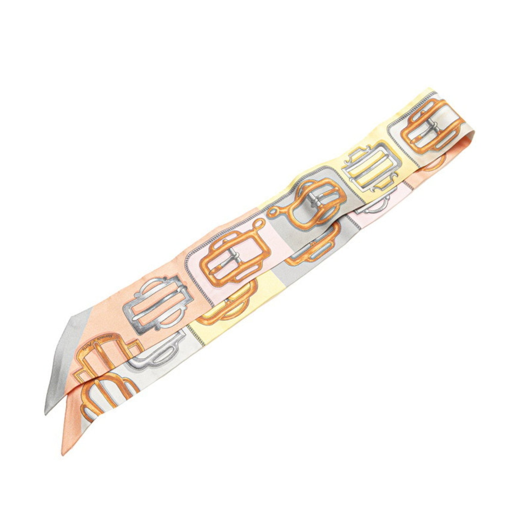 Hermes Hermès Twilly Bouclerie d Attelage buckle scarf, gray, brown, and multicolored silk, .