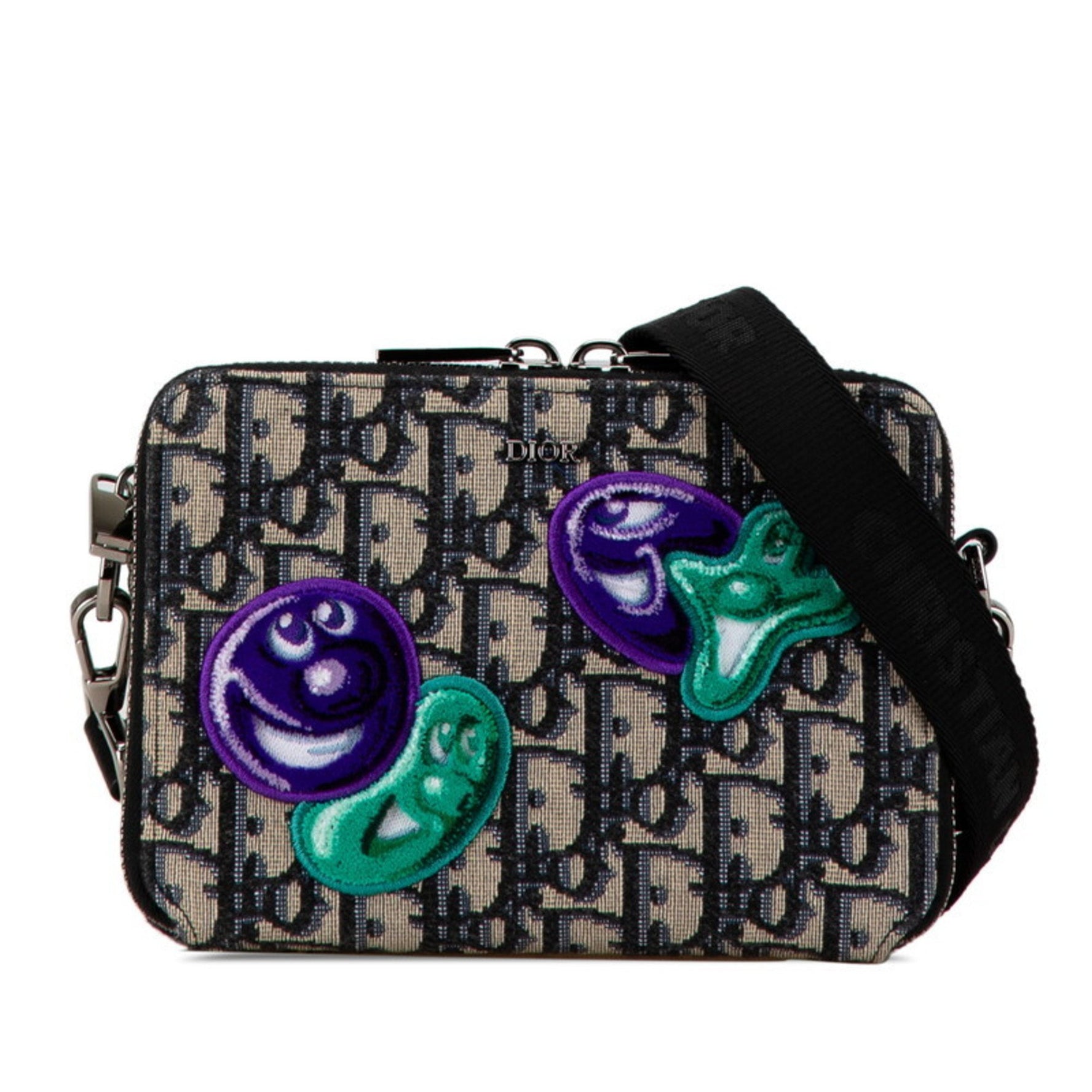 Christian Dior Dior x Kenny Scharf Oblique Crossbody Shoulder Bag Beige Navy Jacquard