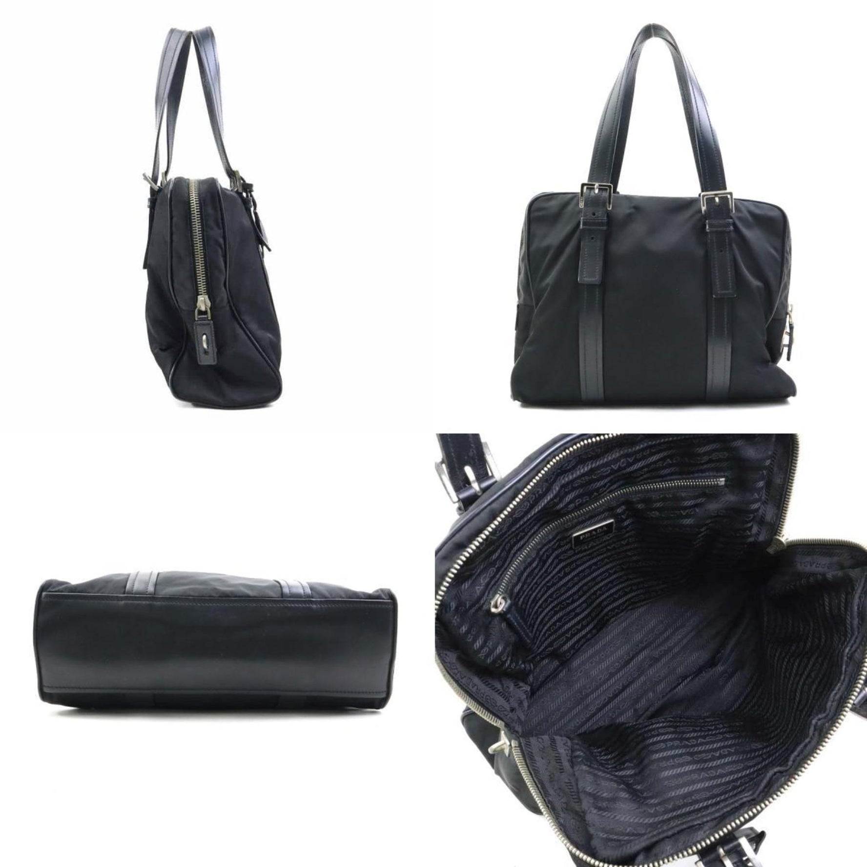 Prada Shoulder Bag Nylon Leather Silver