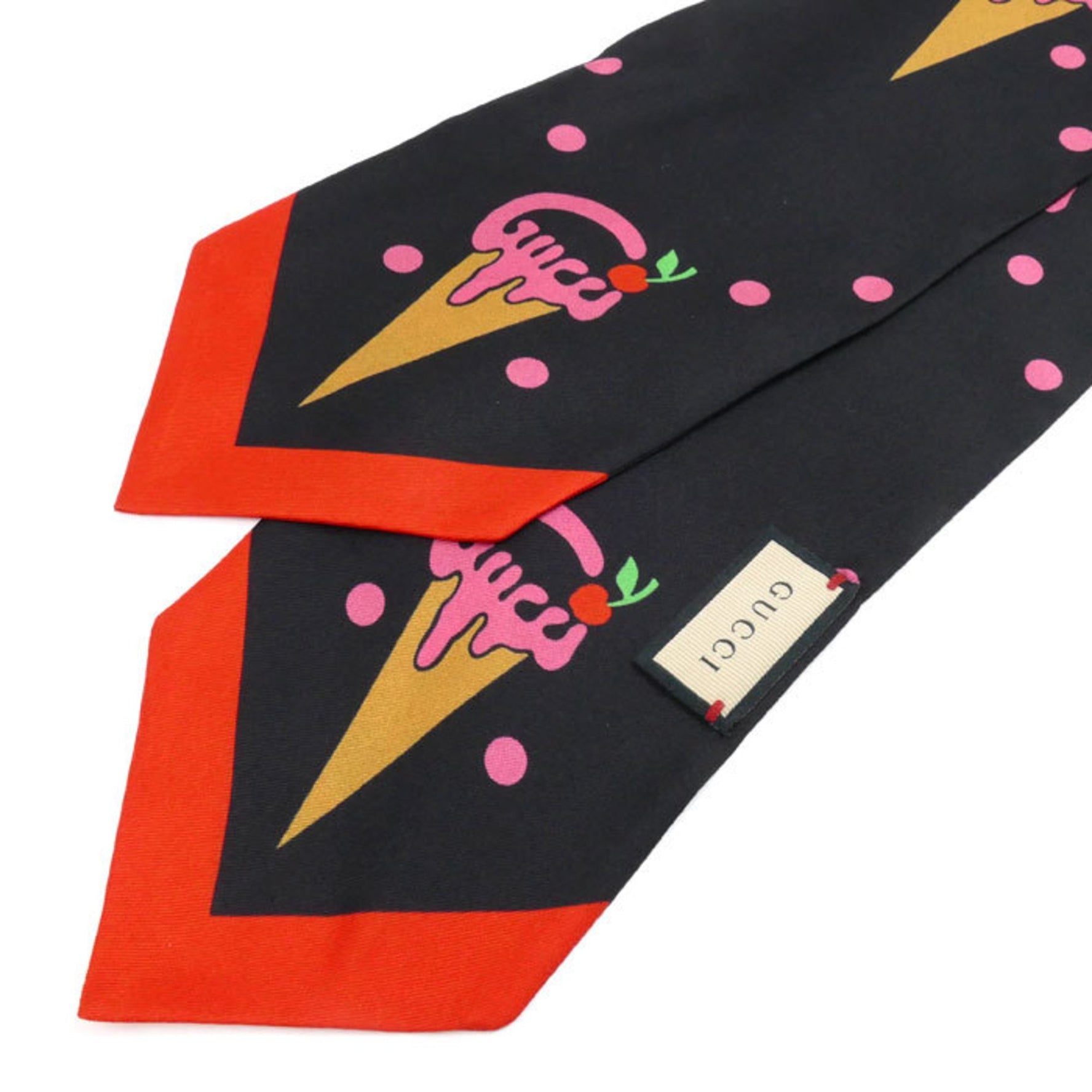 GUCCI Ice Cream Cherry Neck Bow Scarf Muffler Black Red Multicolor