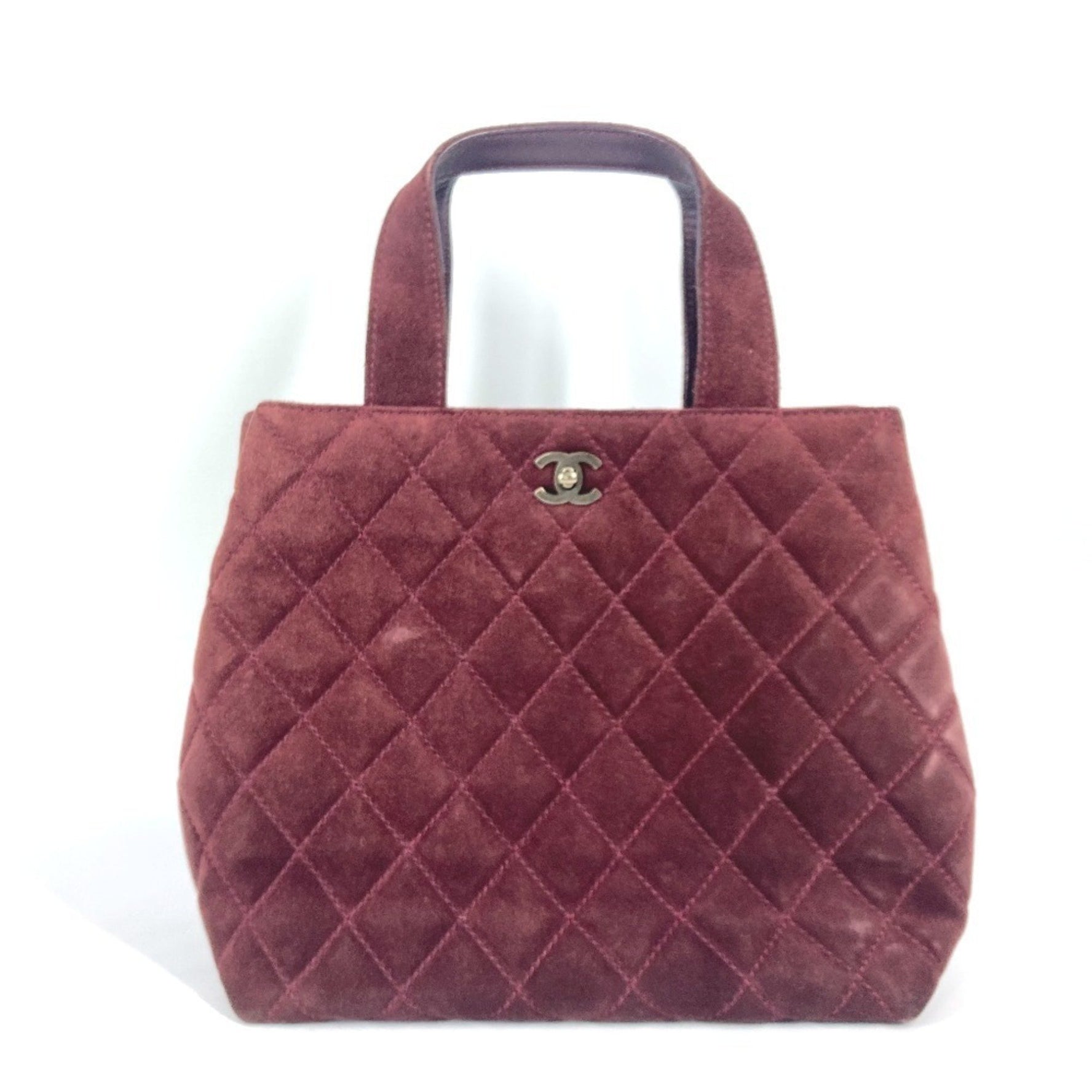 CHANEL Tote Bag Vintage Turnlock CC Coco Mark Matelasse Quilted Shoulder Crossbody Handbag Suede Red