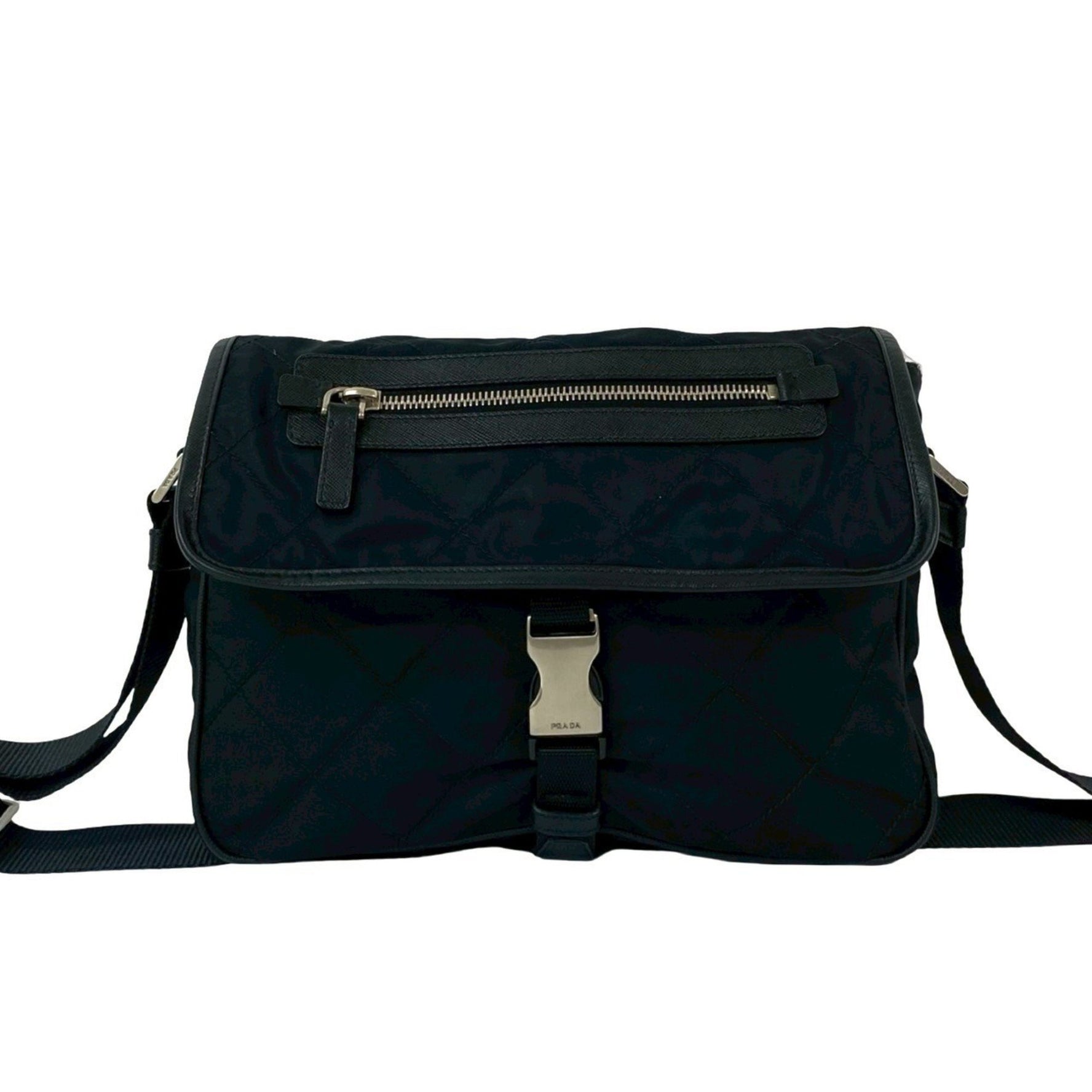 PRADA Triangle Logo Plate with Metal Fittings, Quilted Tessuto Nylon Shoulder Bag/Pochette/Sacoche, 033-3