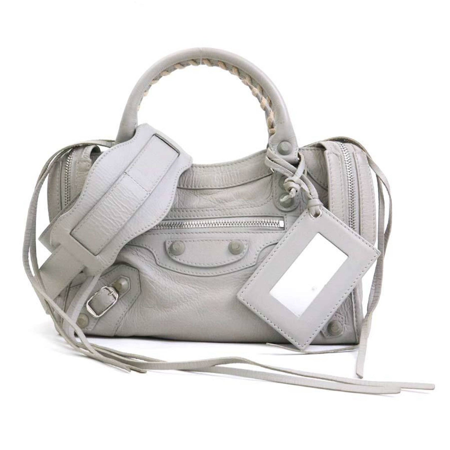 Balenciaga Classic Mini City handbag/shoulder bag in light grey leather