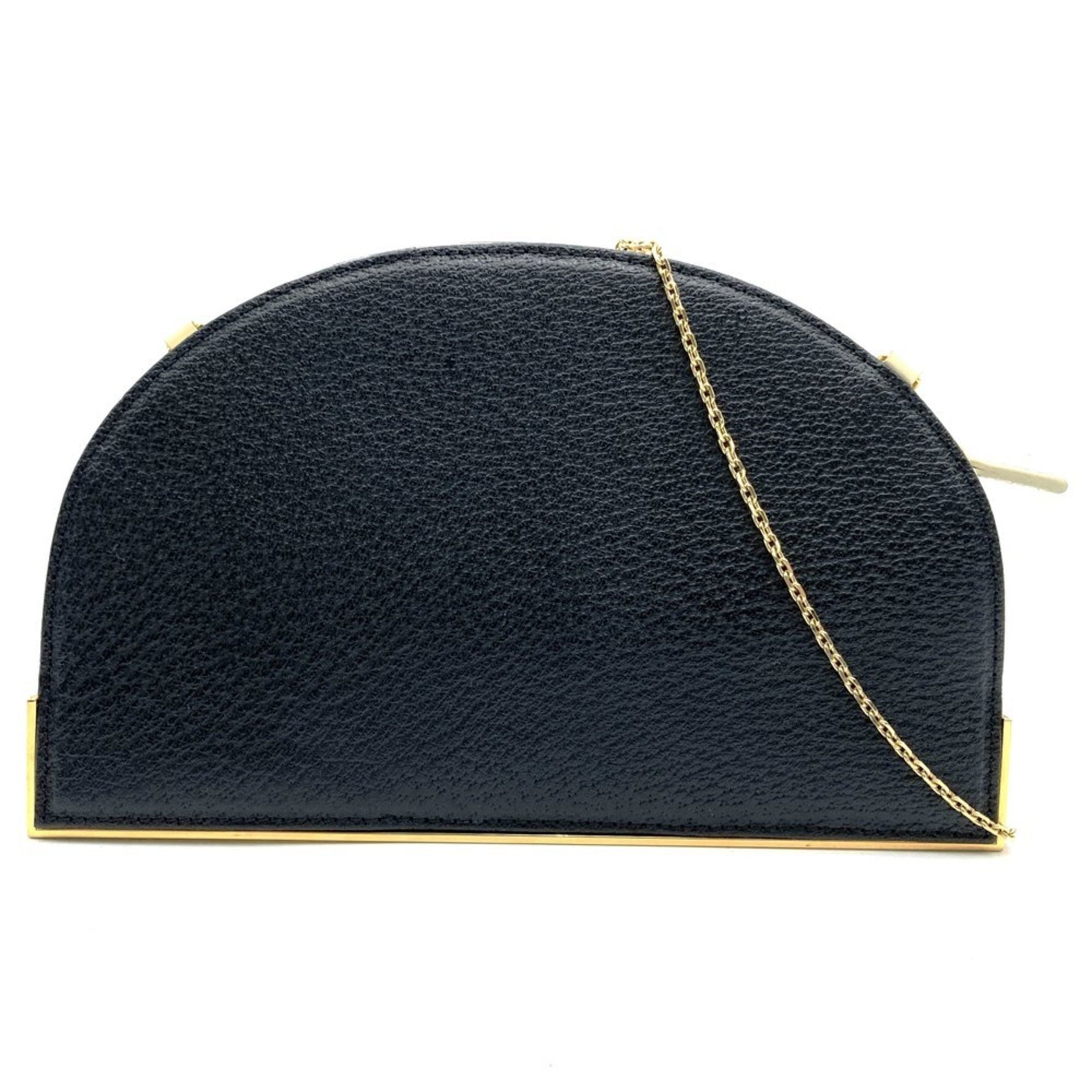 FENDI 2321 Chain Shoulder Bag Half Moon Black/White Leather