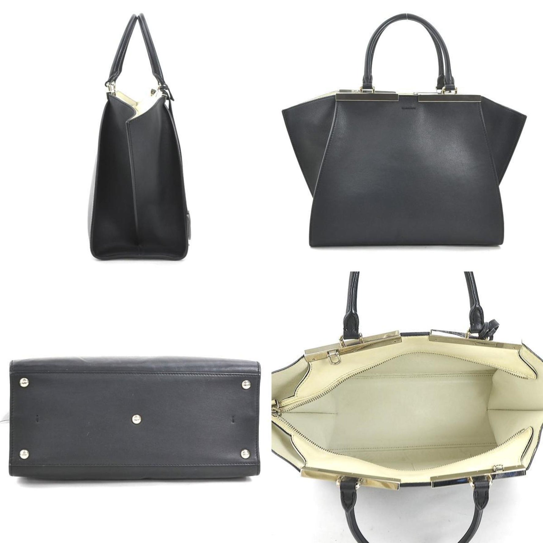 FENDI handbag shoulder bag Trois Jours leather silver ladies