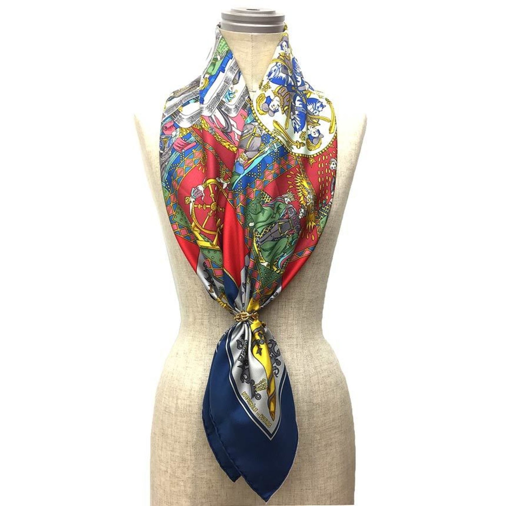 HERMES Scarf Muffler Carre 90 LE TAROT Tarot Cards Silk Blue