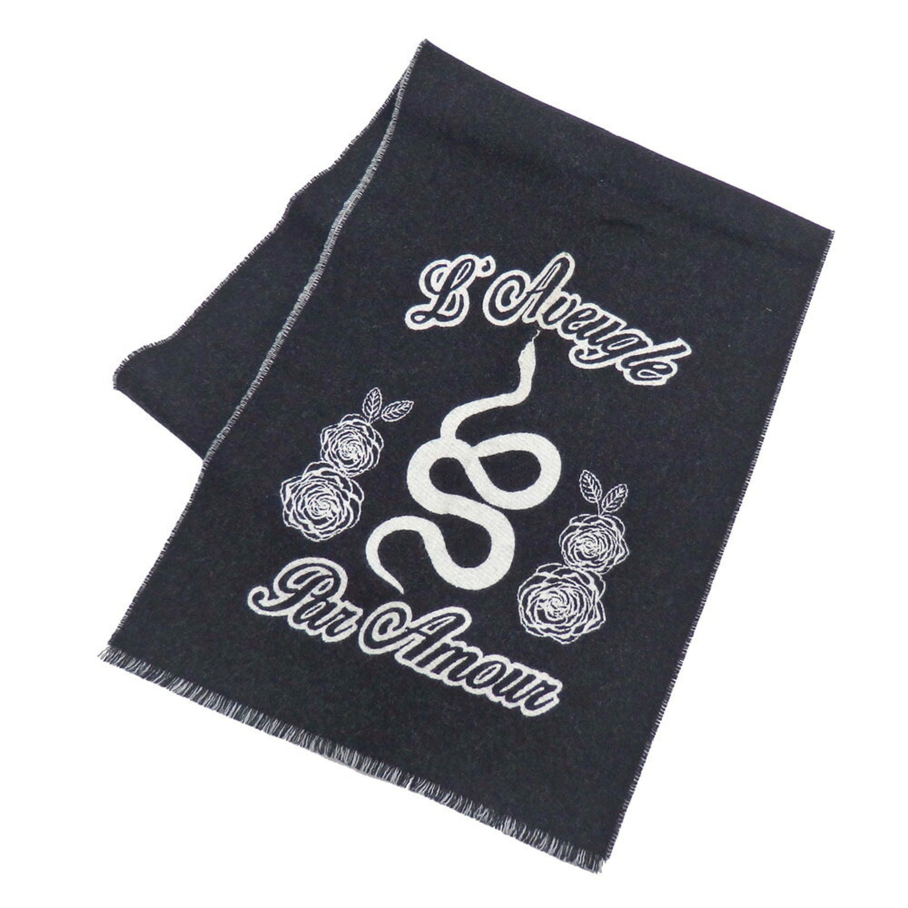 Gucci Wool Scarf in Black and White with Snake Design