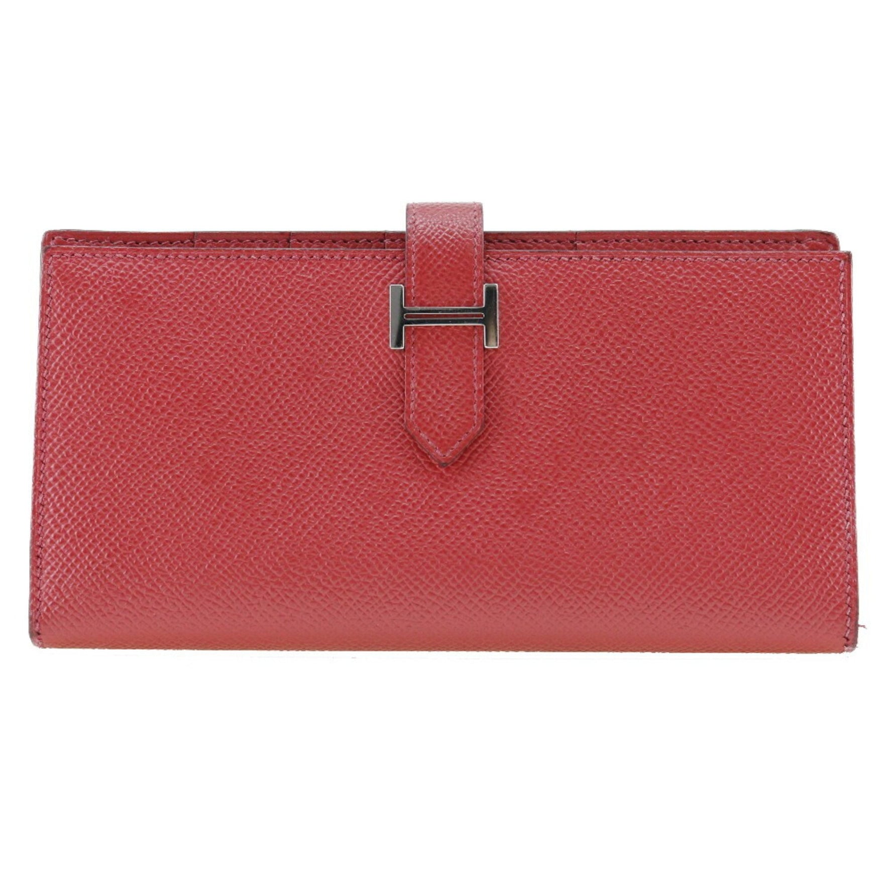 Hermes Beansufla Long Wallet Vaux Epson Made in France 2014 Red □R Belt Hardware Ladies