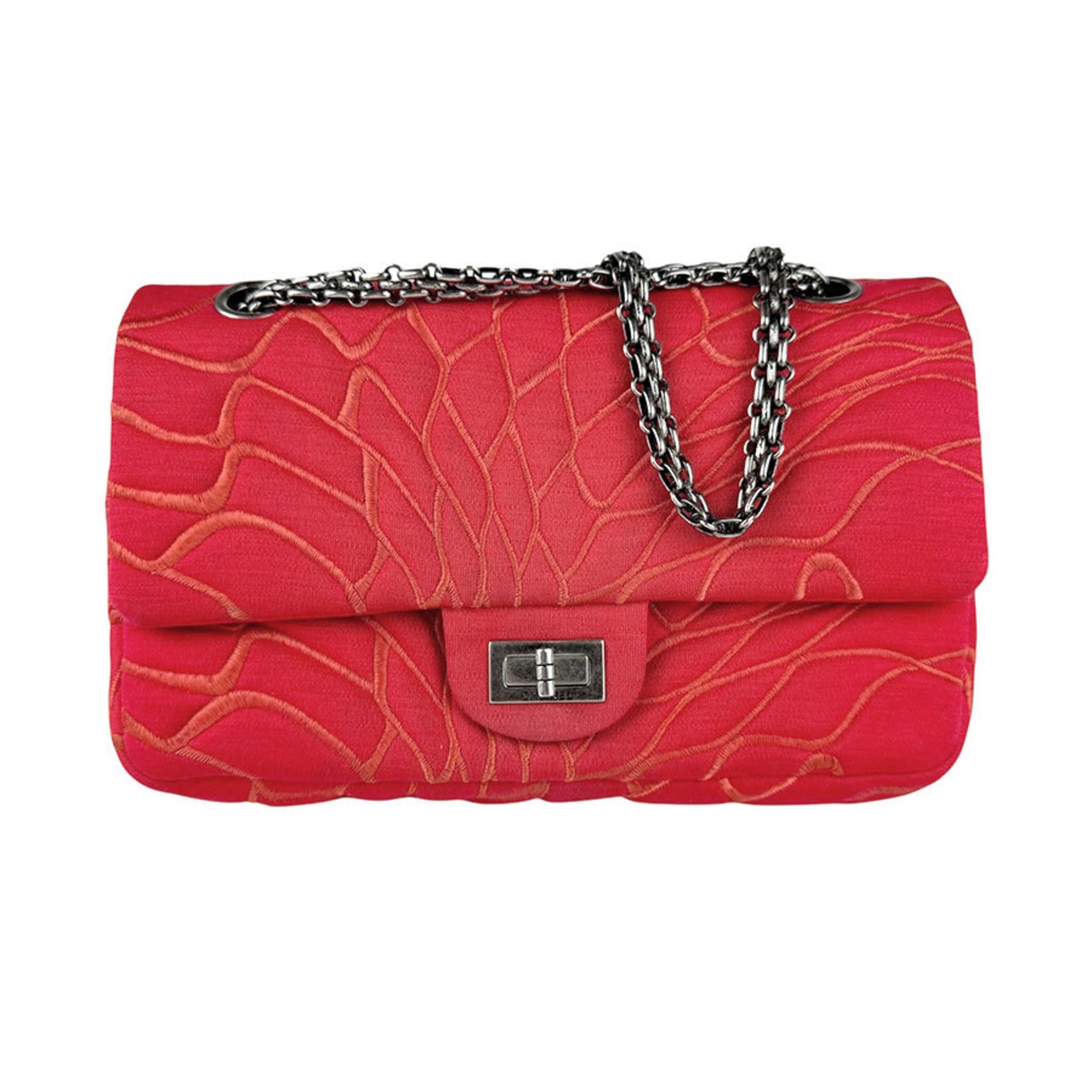 CHANEL Shoulder Bag 2.55 Canvas Metal Red